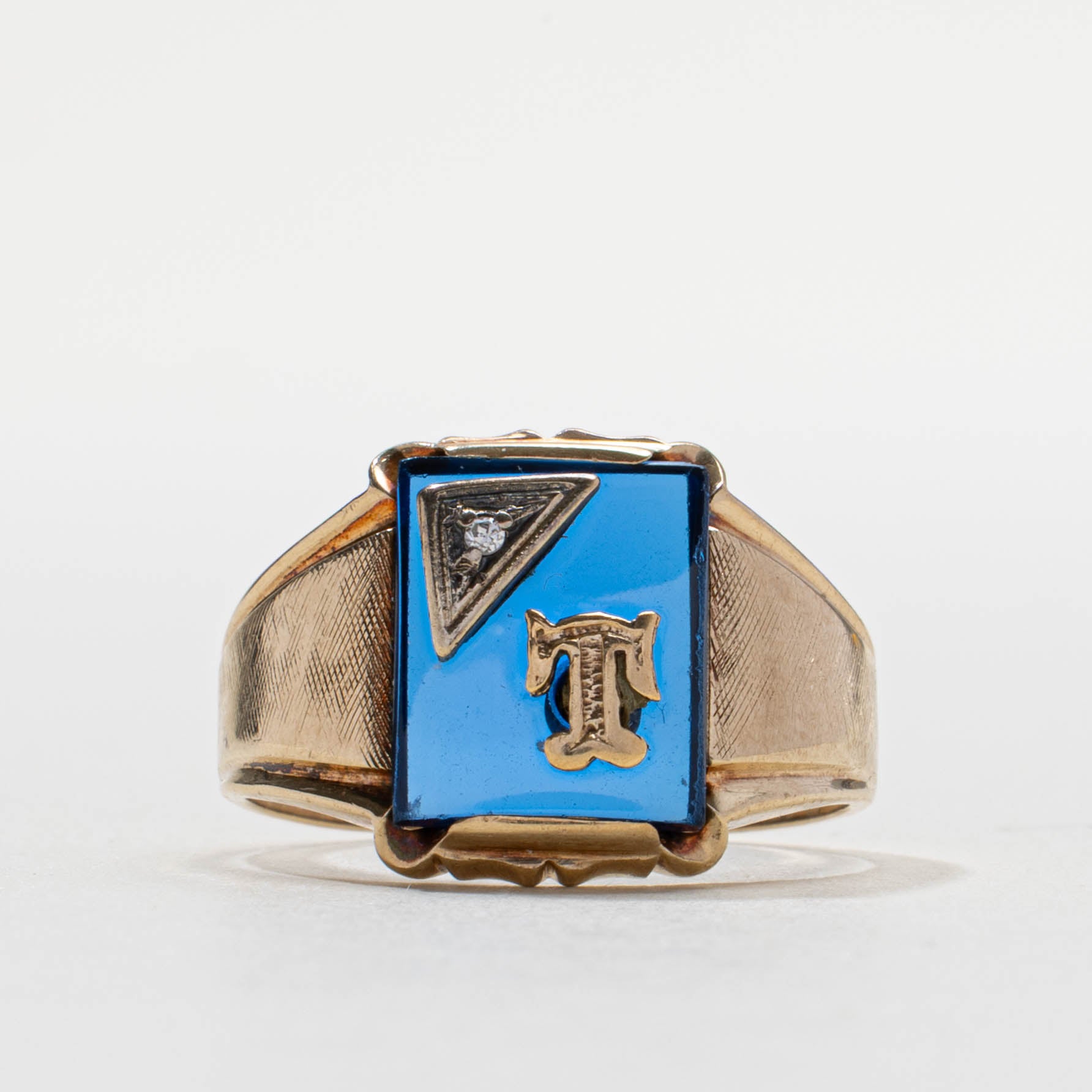 10k Synthetic Spinel & Diamond "T" Initial Ring | SZ 9.5