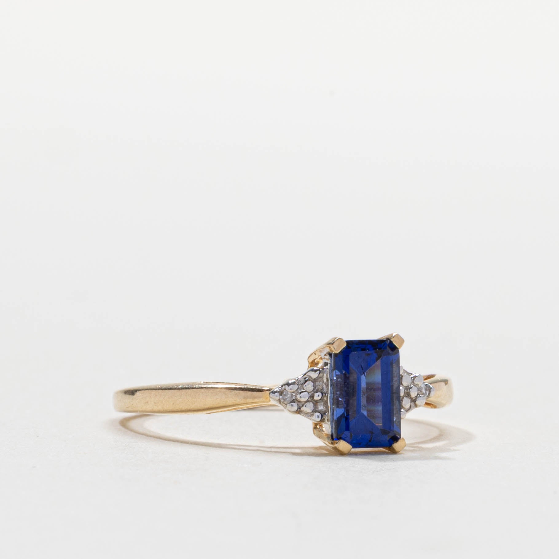 10k Synthetic Sapphire & Natural Diamond Accented Ring | SZ 7