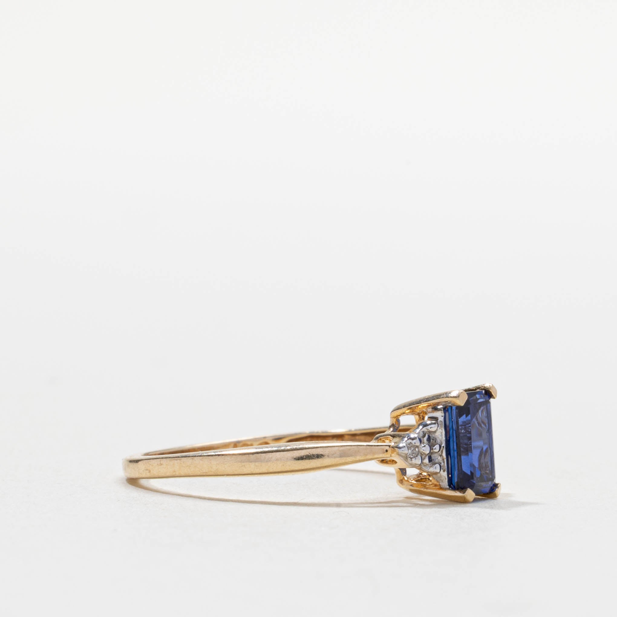 10k Synthetic Sapphire & Natural Diamond Accented Ring | SZ 7