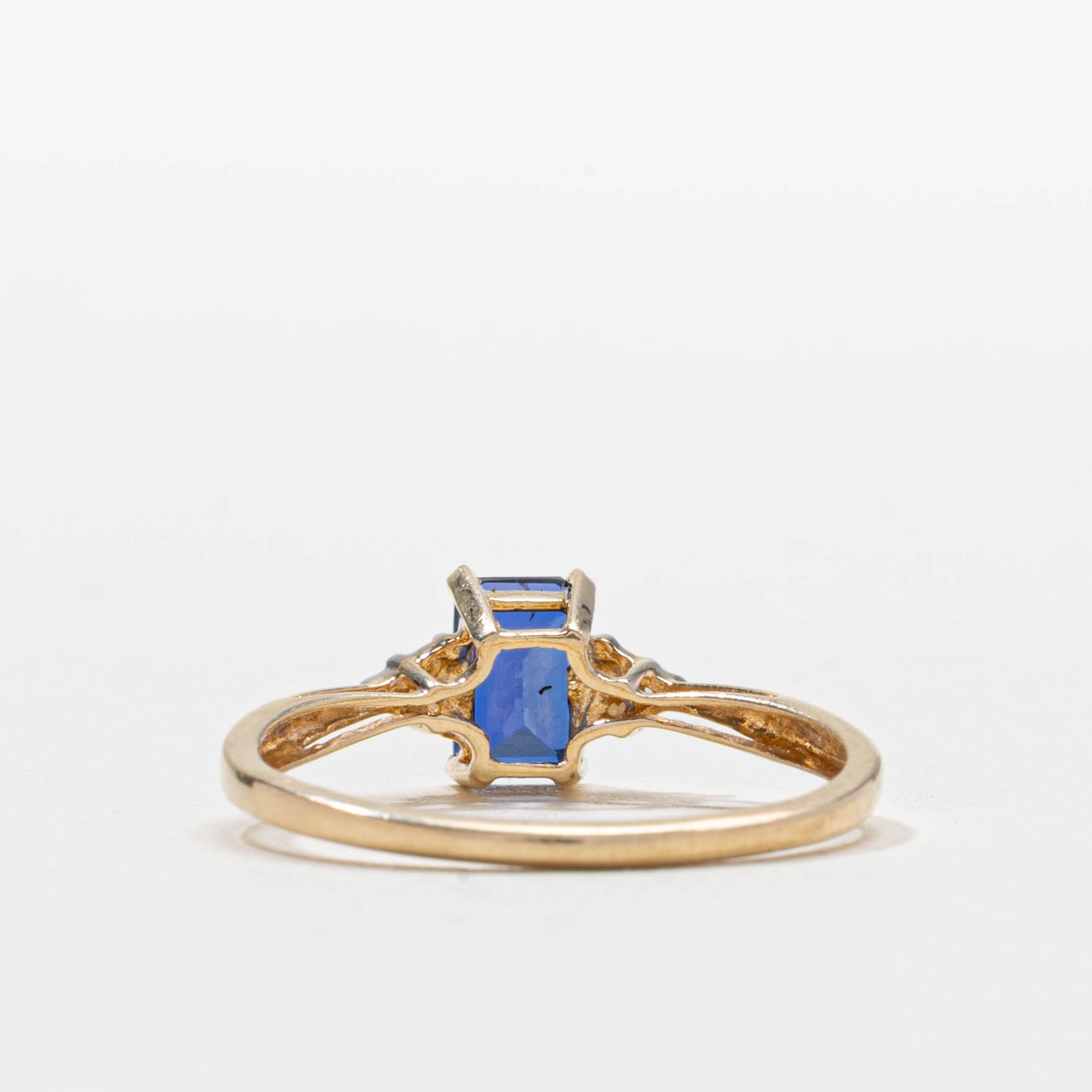 10k Synthetic Sapphire & Natural Diamond Accented Ring | SZ 7
