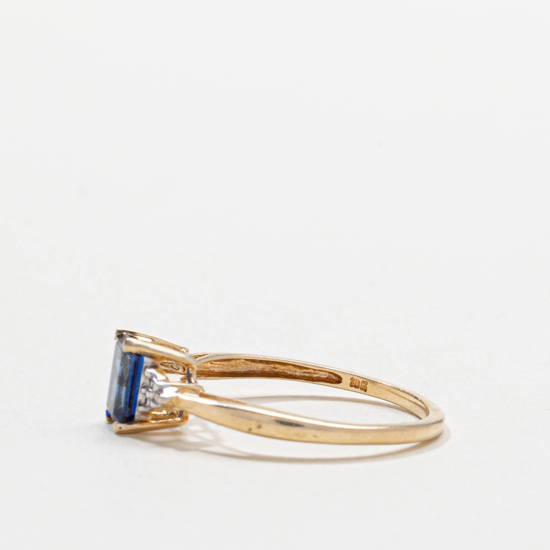 10k Synthetic Sapphire & Natural Diamond Accented Ring | SZ 7