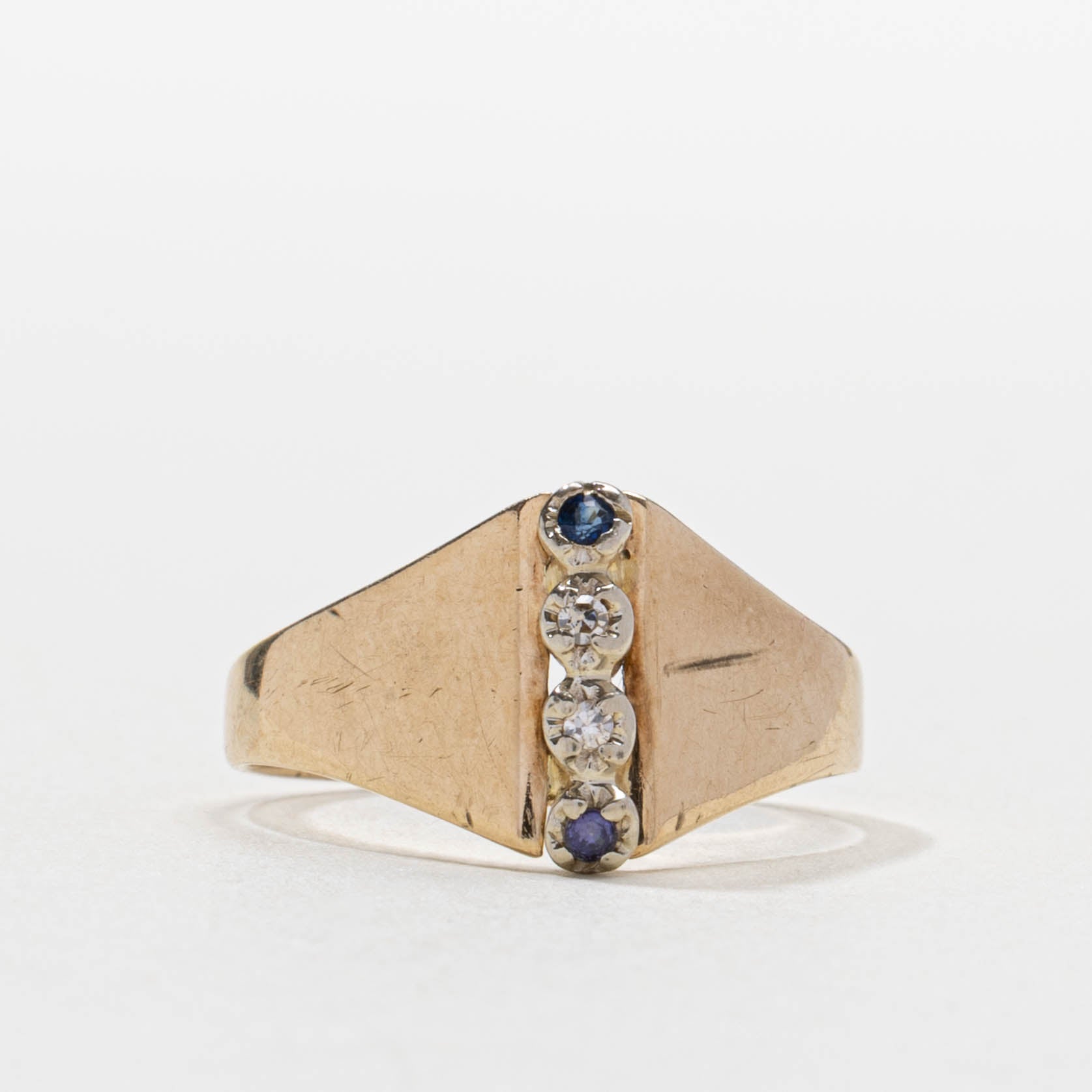 10k Four Stone Sapphire & Diamond Column Ring | SZ 6