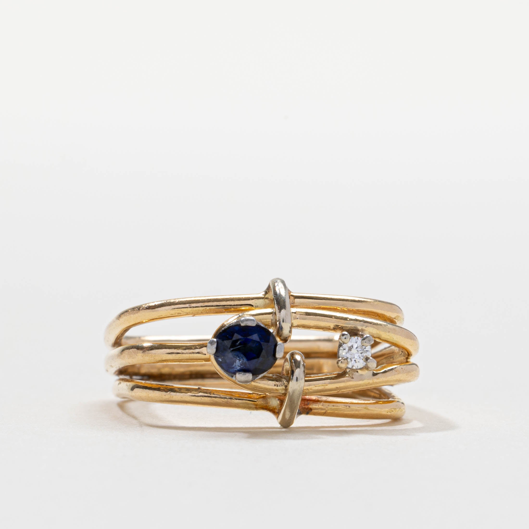 18k Sapphire & Diamond Geometric Layered Ring | SZ 5.5