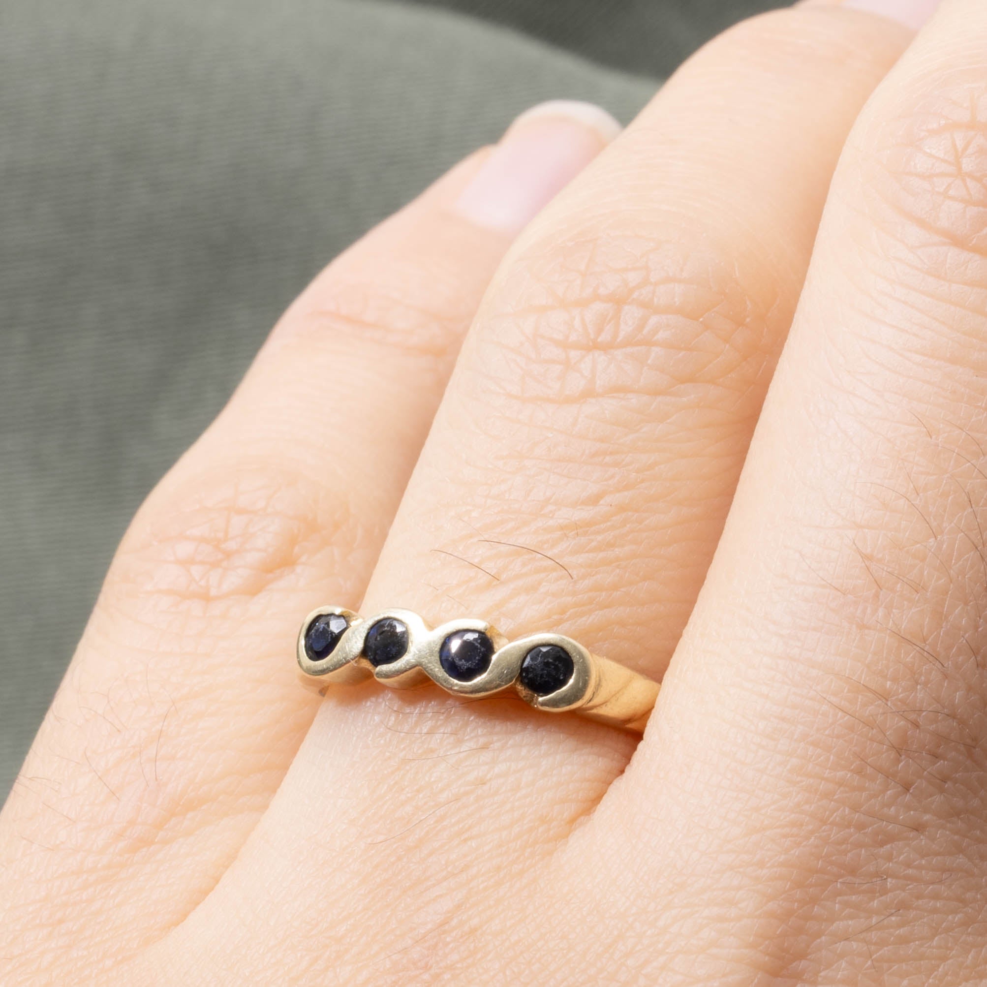 14k Bezel Set Four Stone Sapphire Ring | SZ 6.5