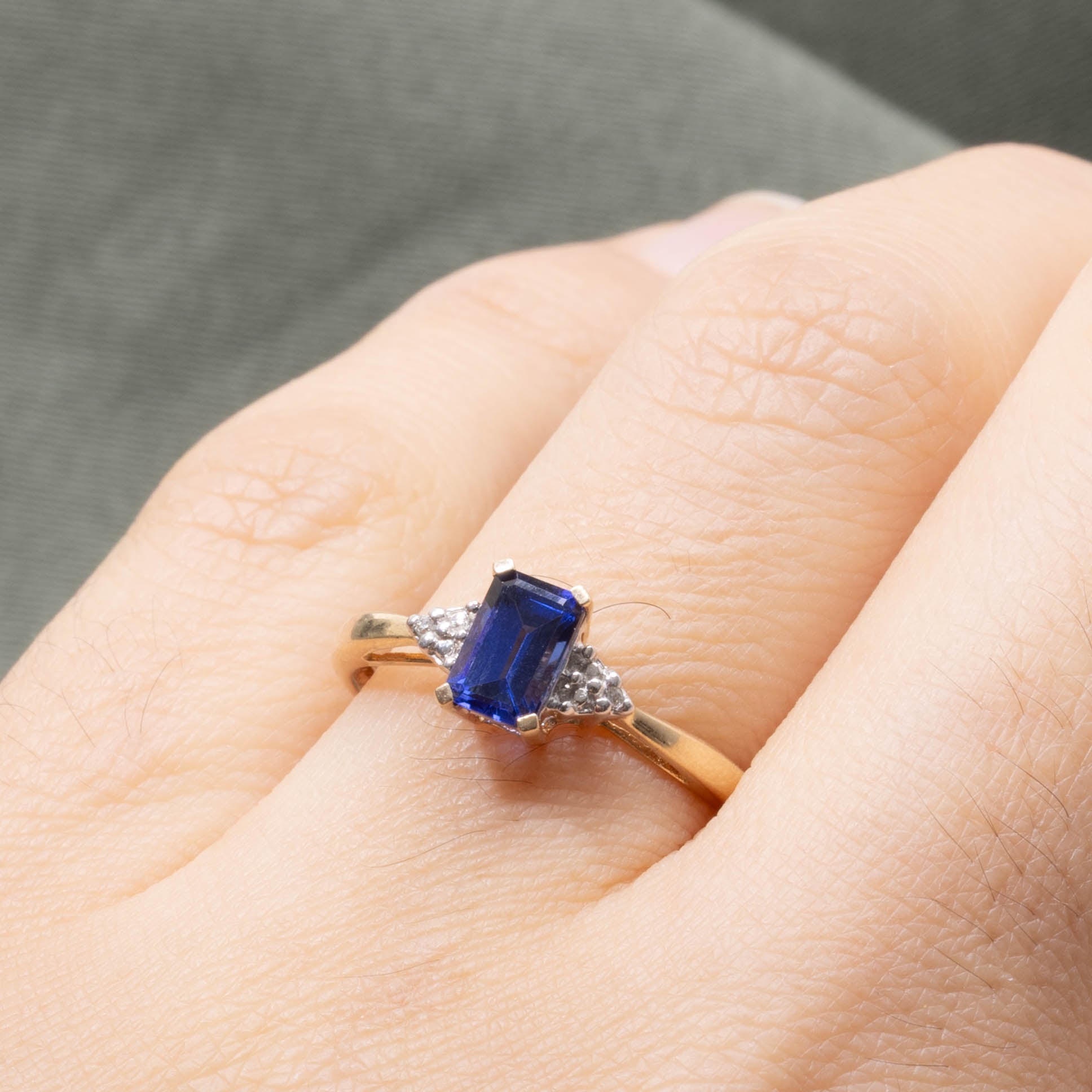 10k Synthetic Sapphire & Natural Diamond Accented Ring | SZ 7