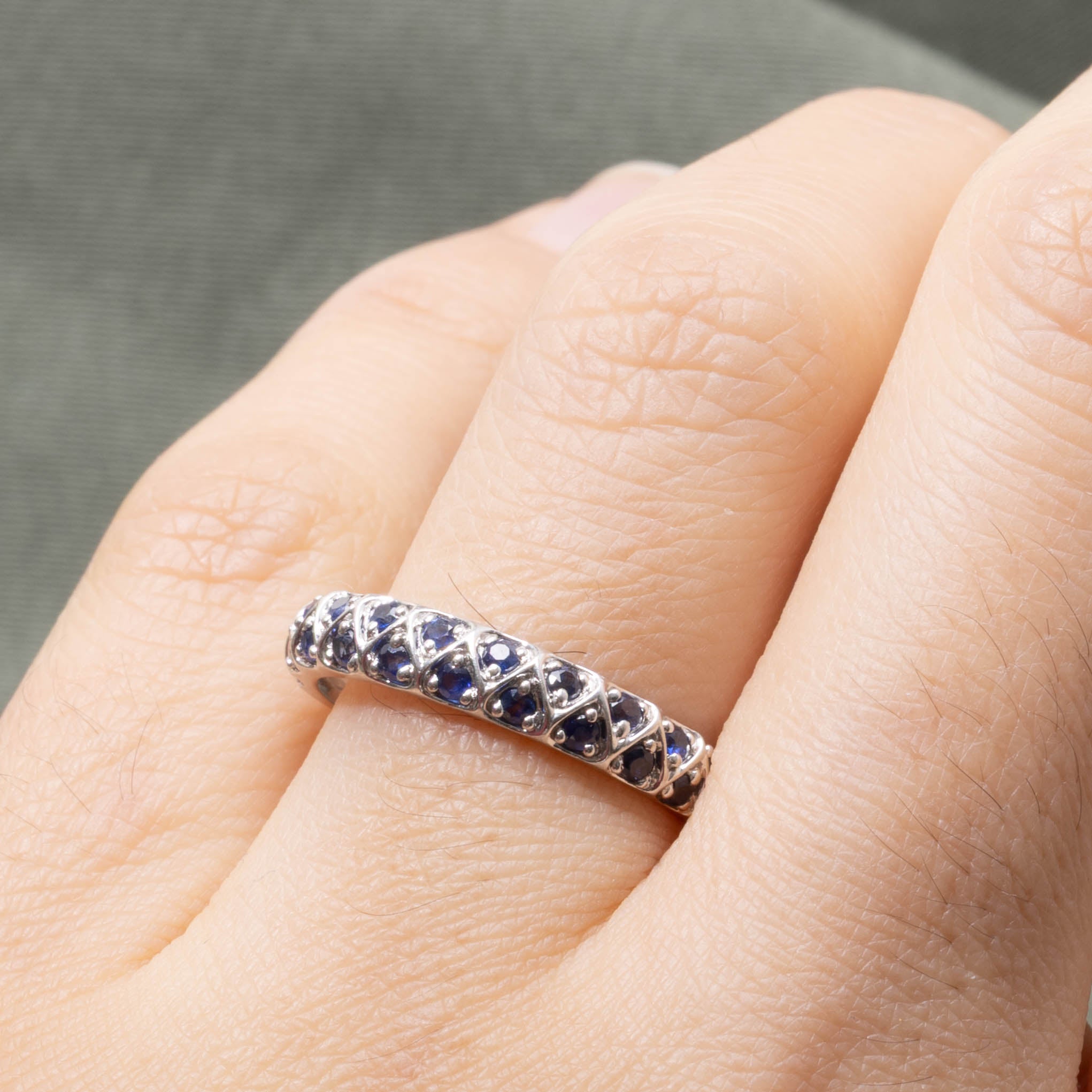 14k Semi Eternity Sapphire Double Row Band | 3.80mm | SZ 7