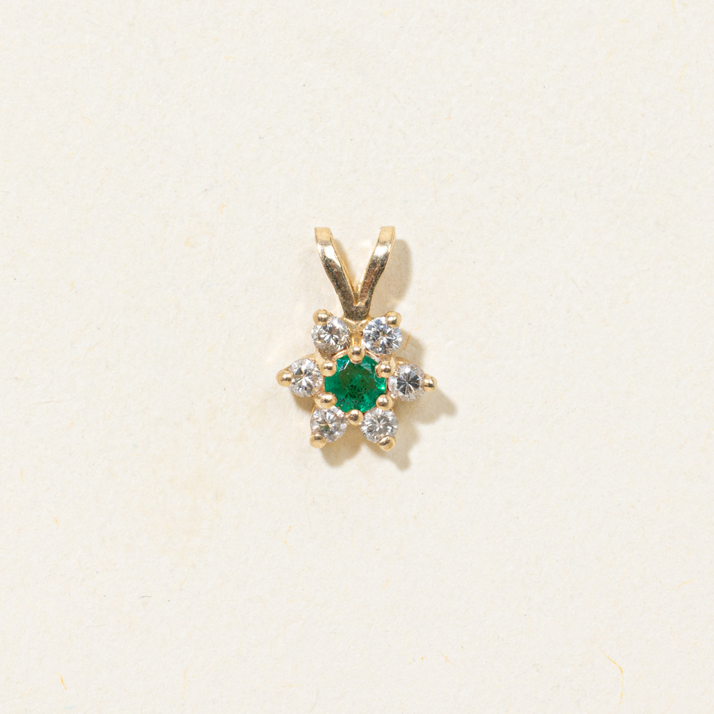 Emerald & Diamond Petal Halo Pendant