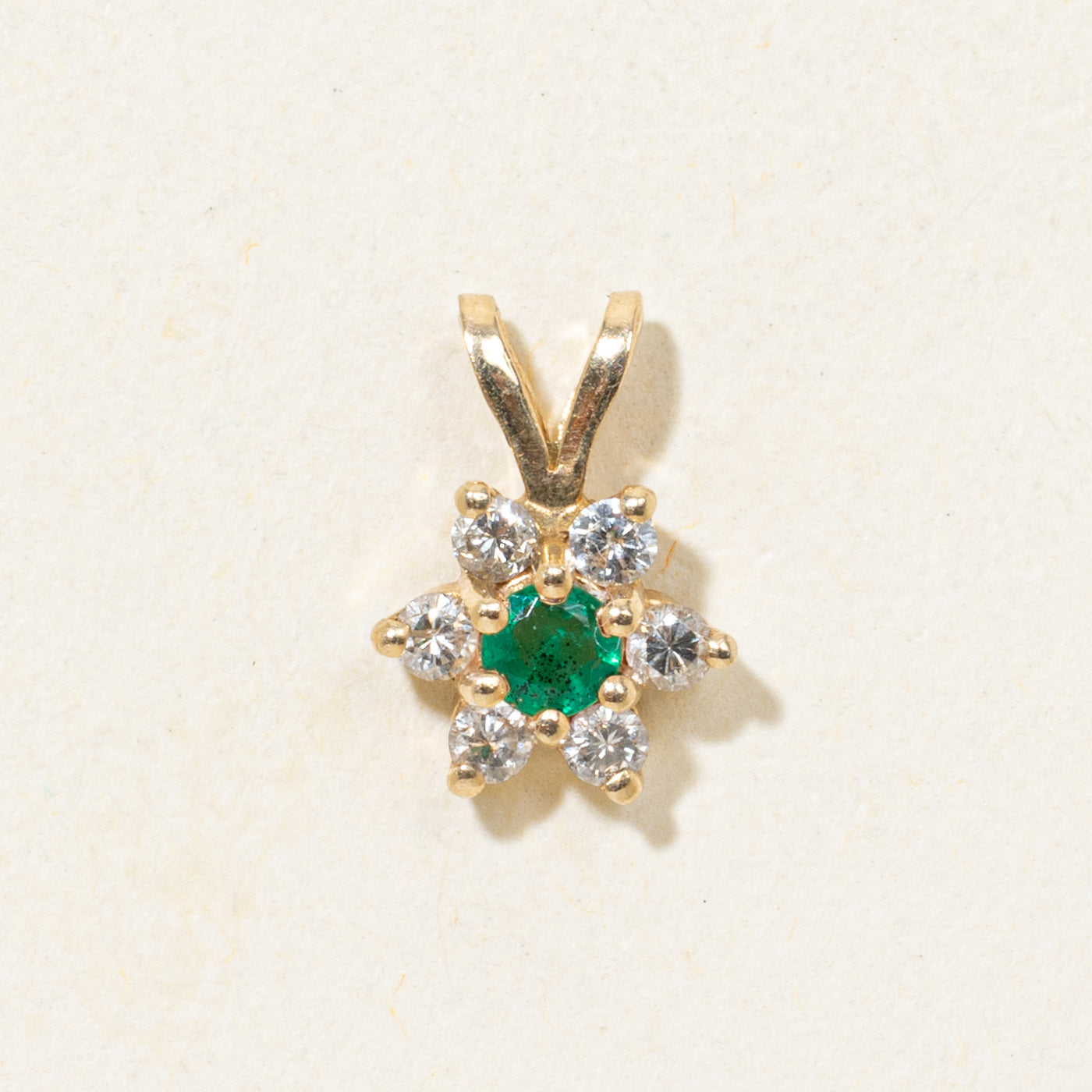 Emerald & Diamond Petal Halo Pendant