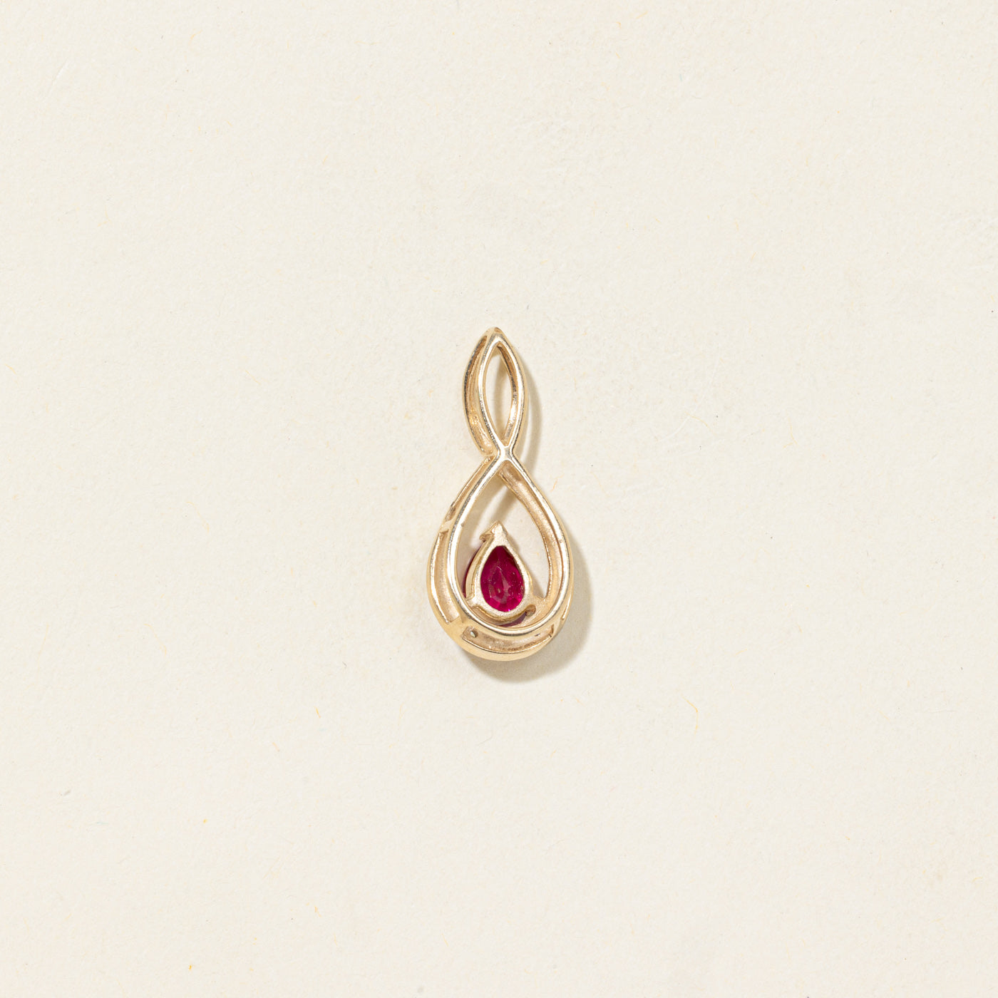 Pear Cut Synthetic Ruby & Diamond Crossover Pendant