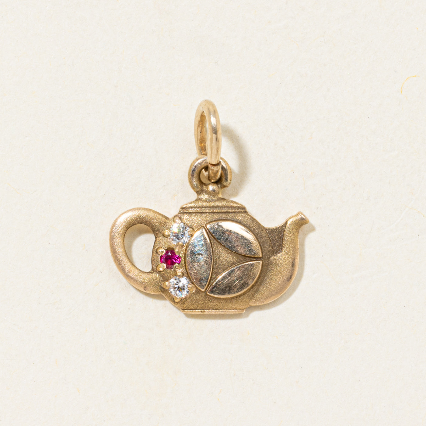 Synthetic Ruby & Diamond Teapot Charm