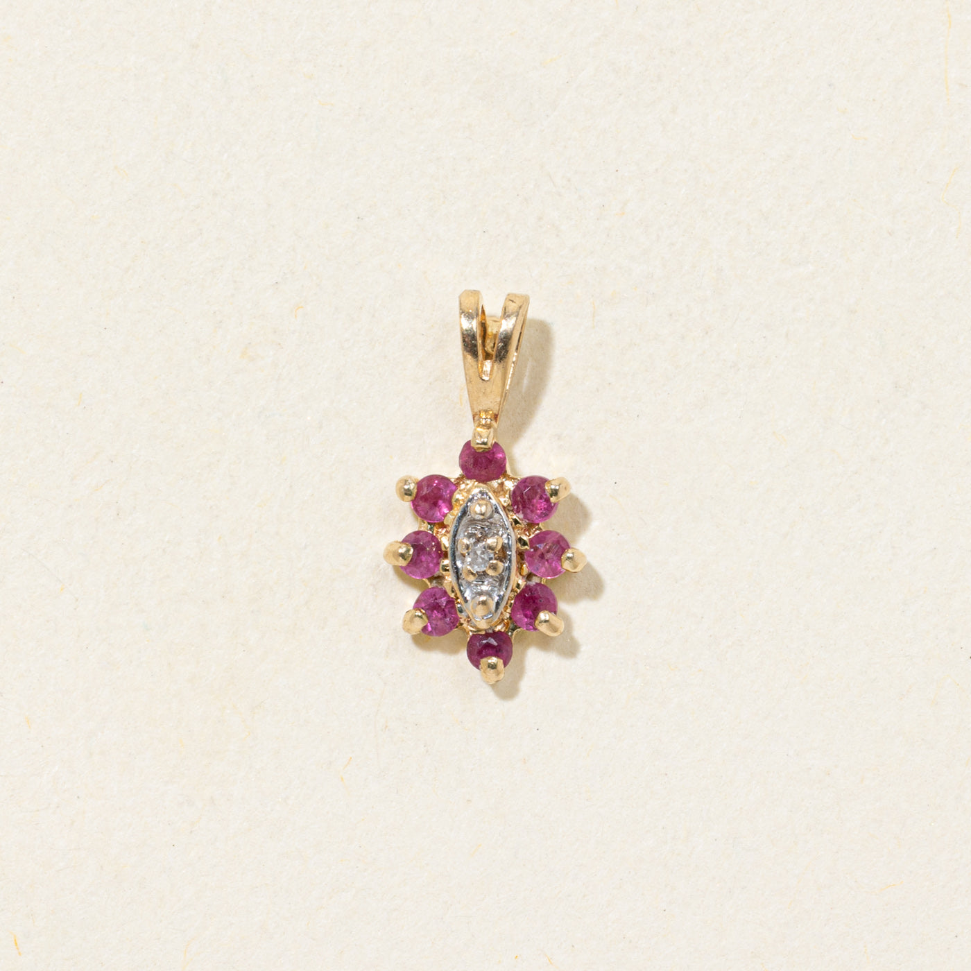 Ruby & Diamond Petal Halo Pendant