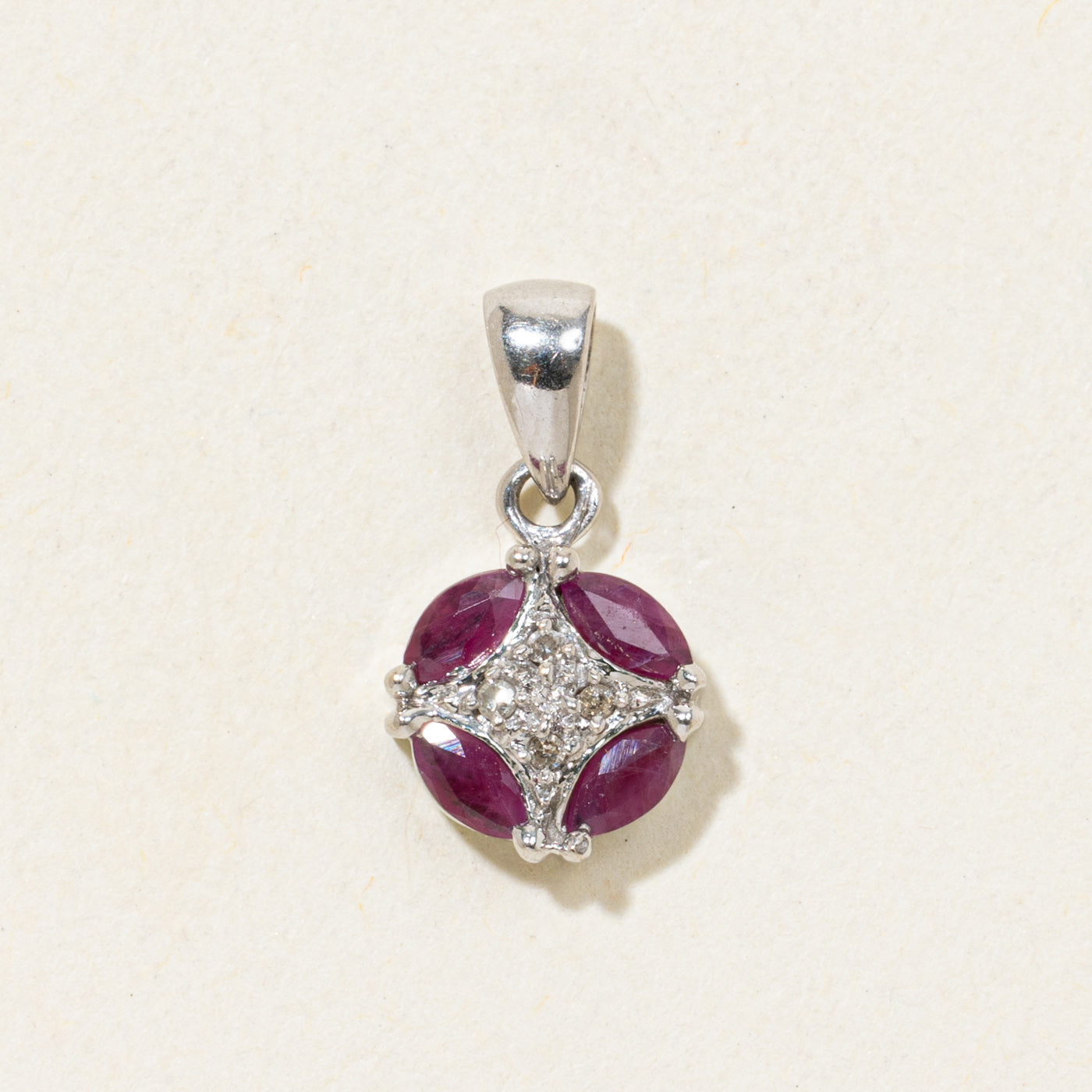 Marquise Cut Ruby & Diamond Cluster Pendant