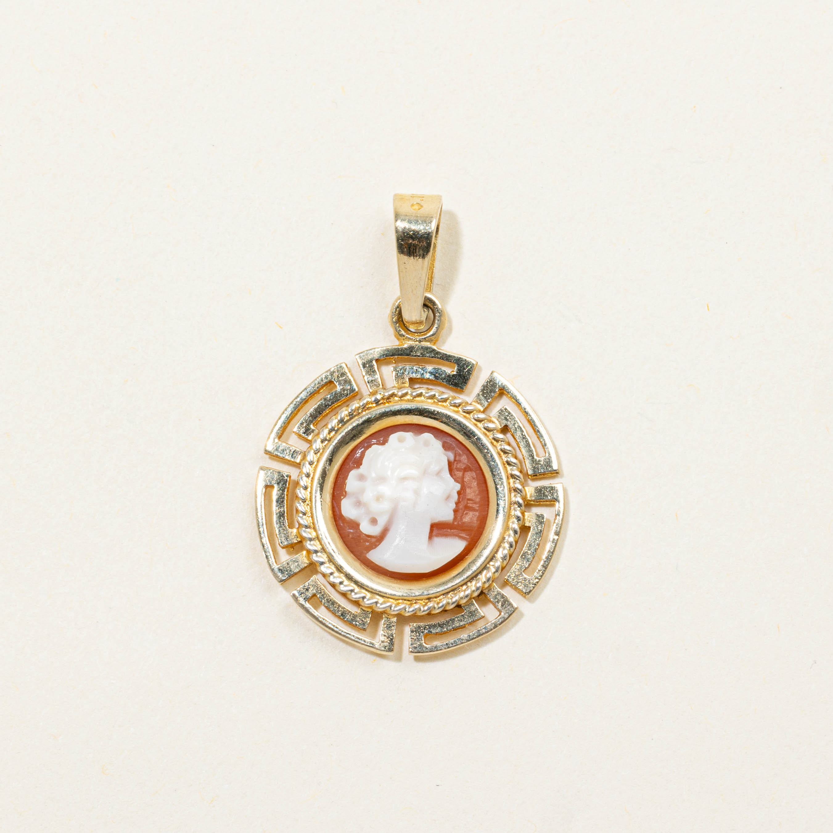 14k Shell Cameo Geometric Pendant