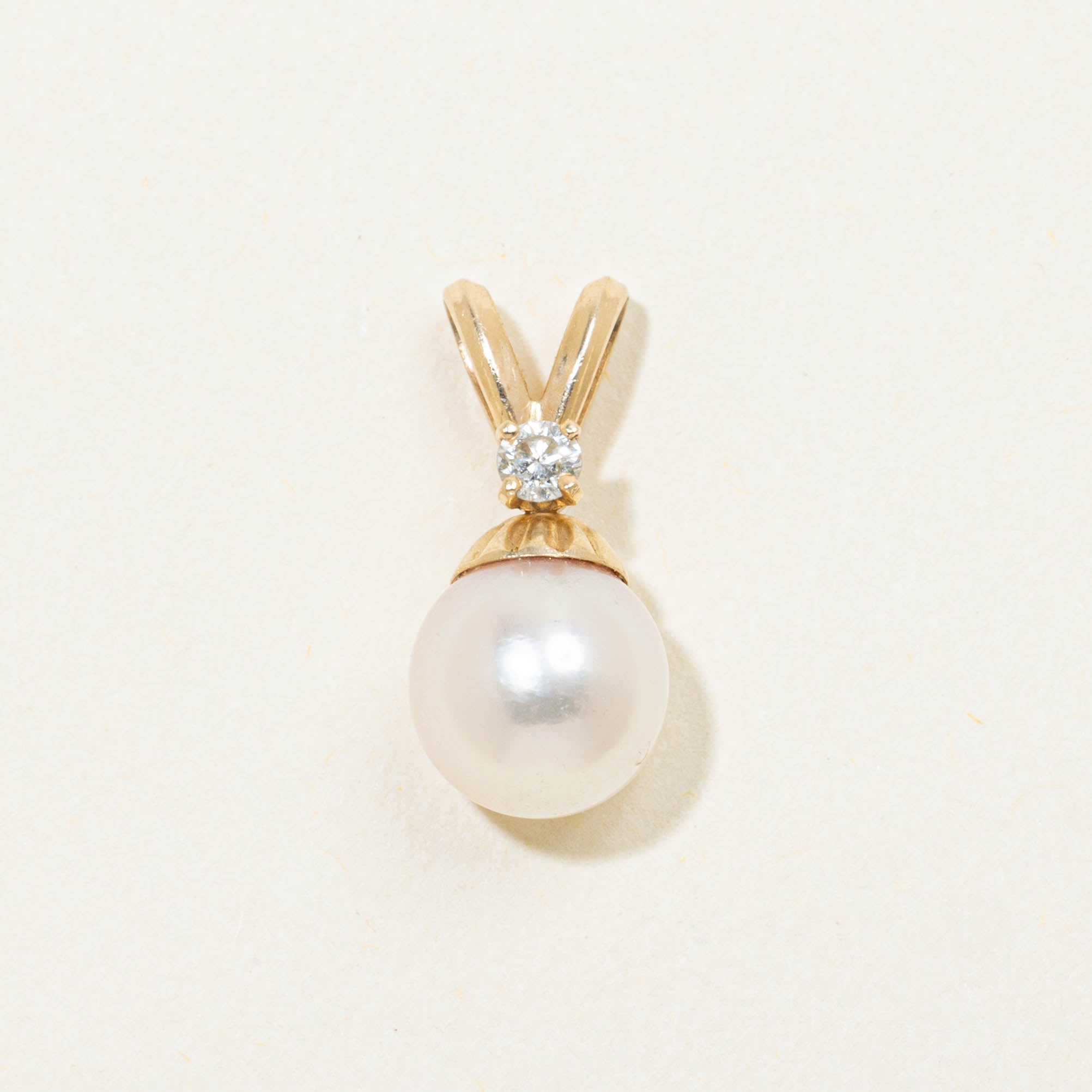 14k Pearl & Diamond Accented Pendant