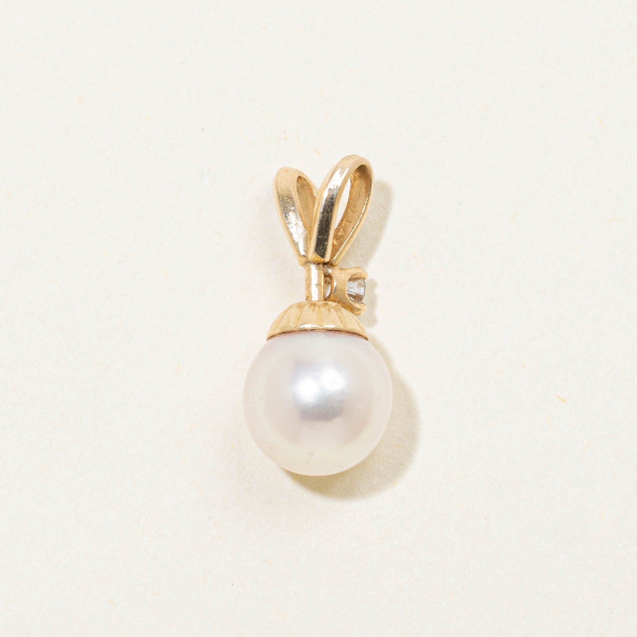 14k Pearl & Diamond Accented Pendant