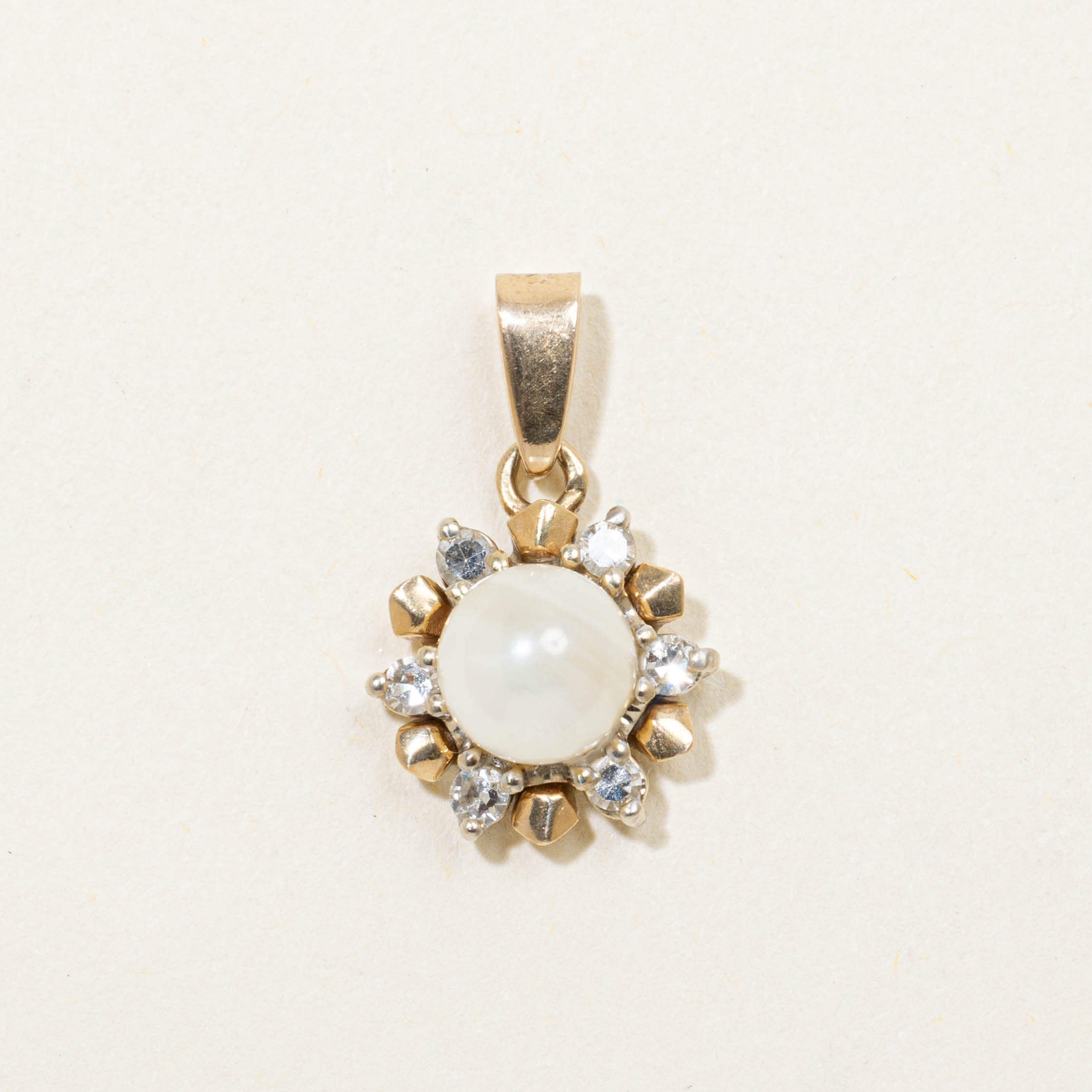 14k Pearl & Diamond Petal Halo Pendant