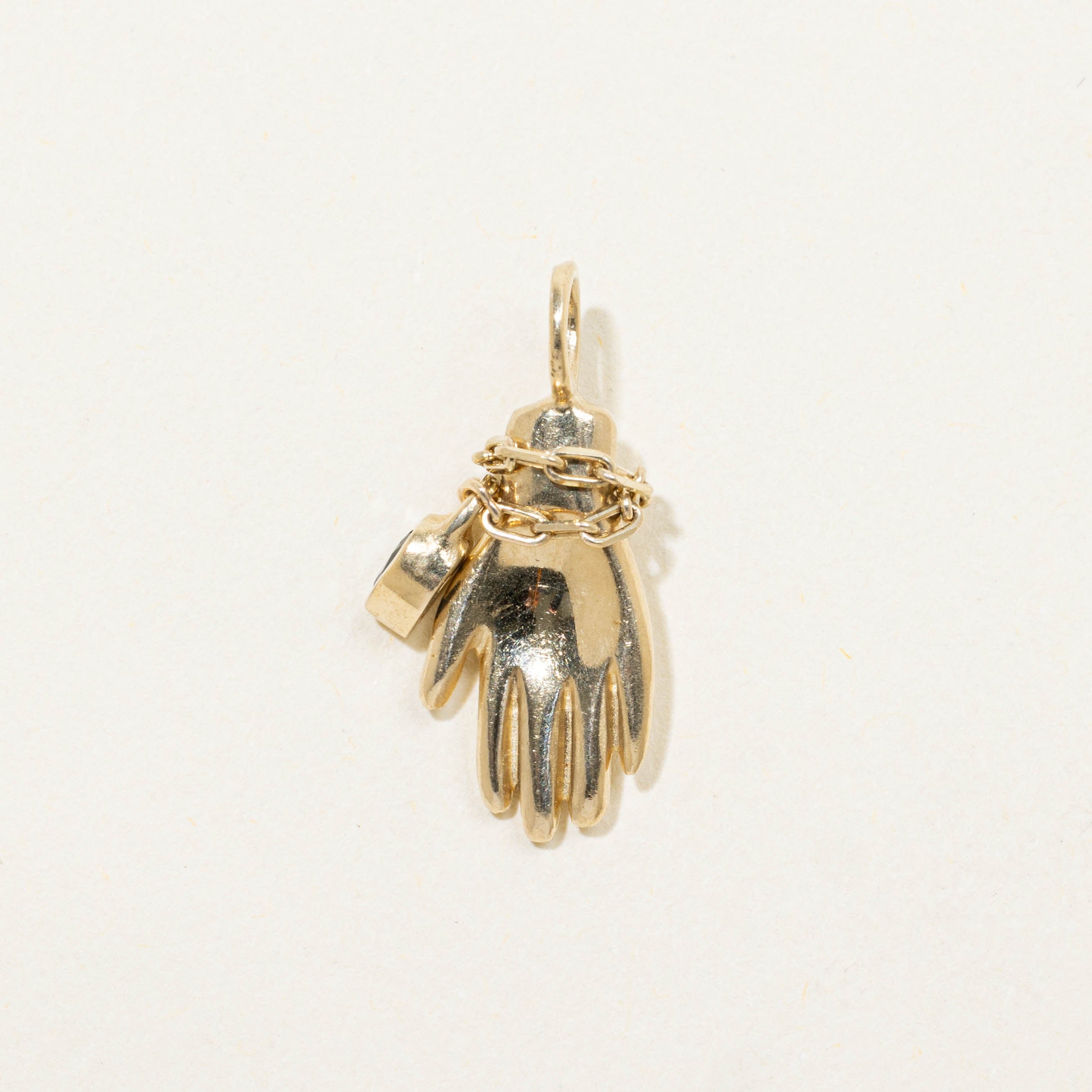 14k Sapphire Heart Hand Charm