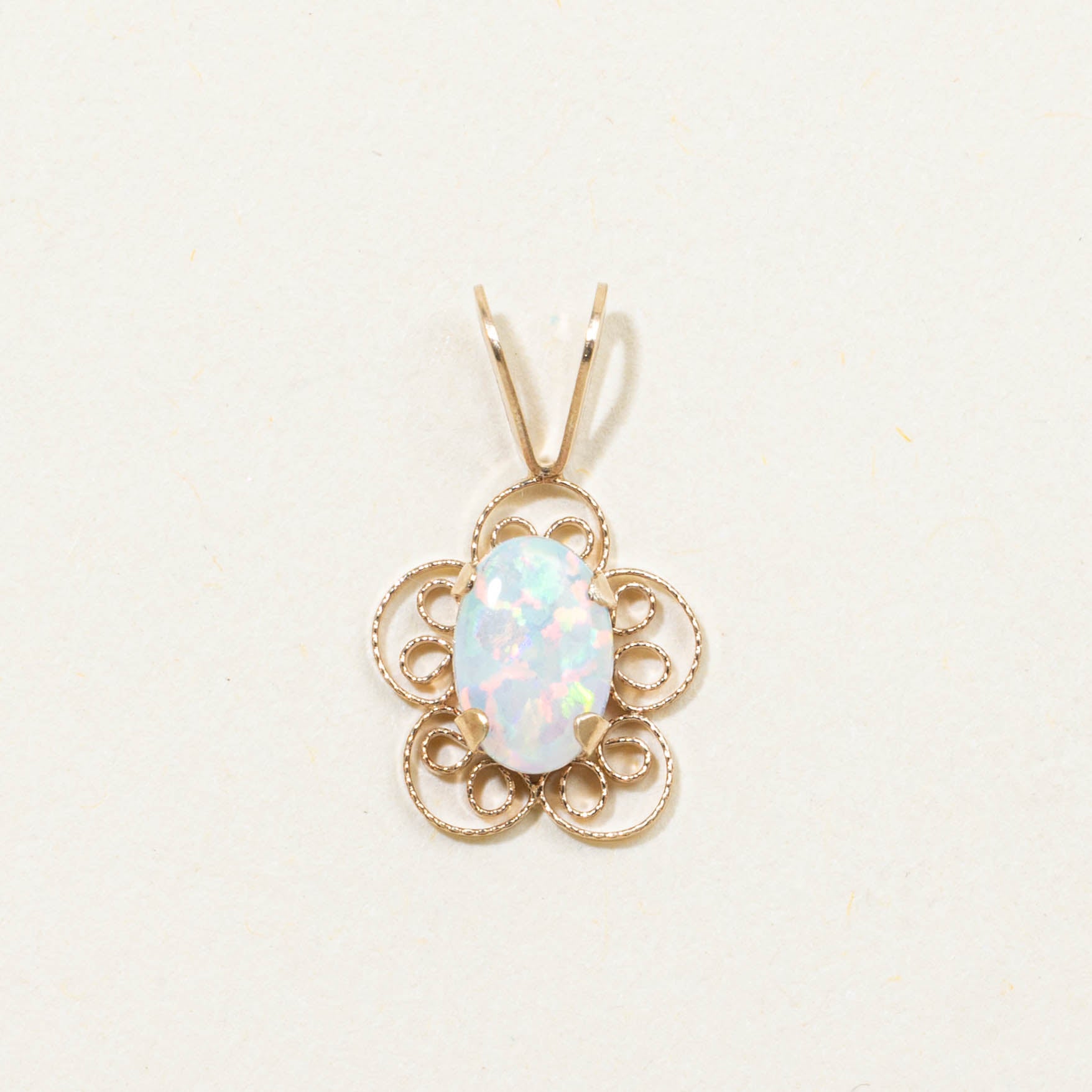10k Opal Filigree Floral Pendant