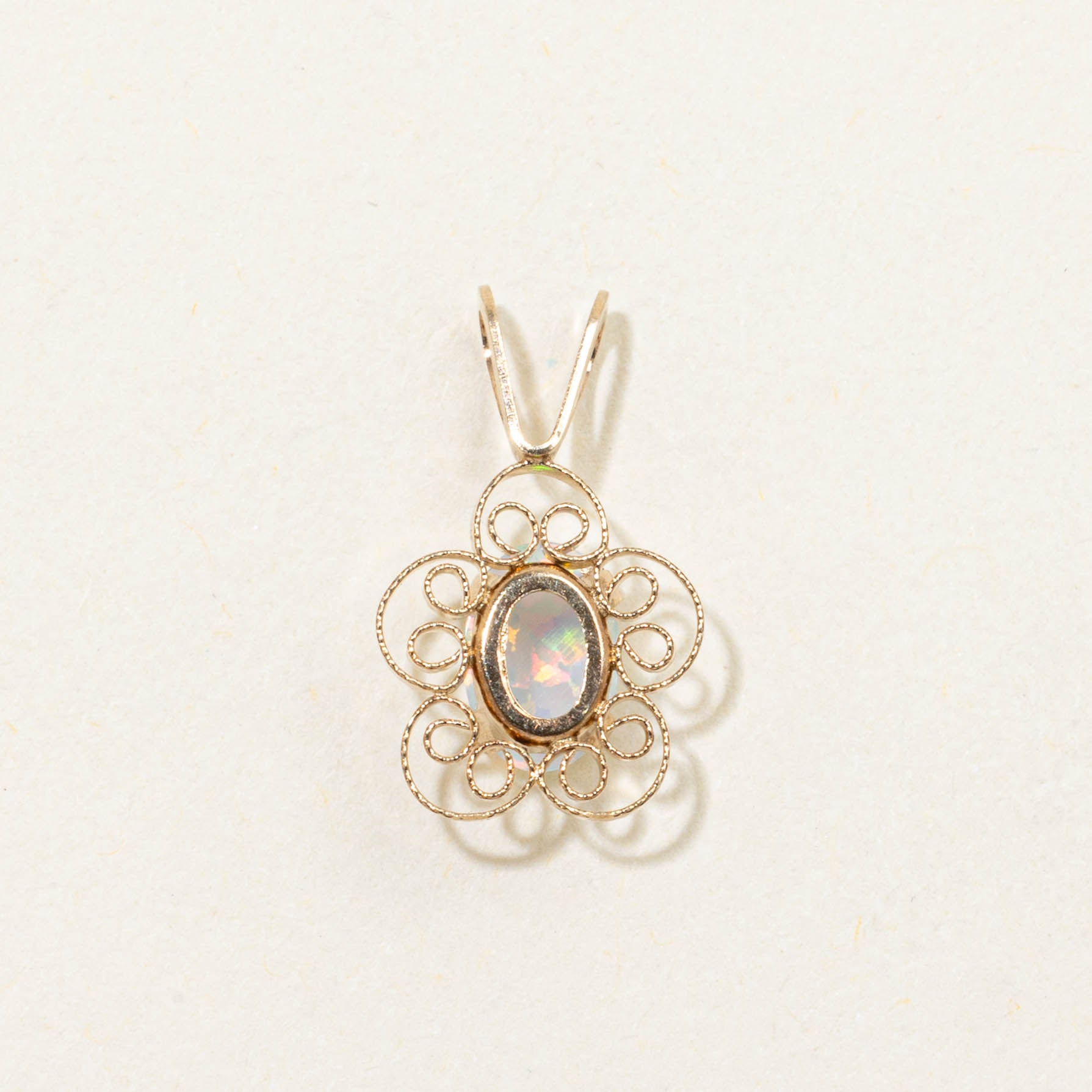 10k Opal Filigree Floral Pendant