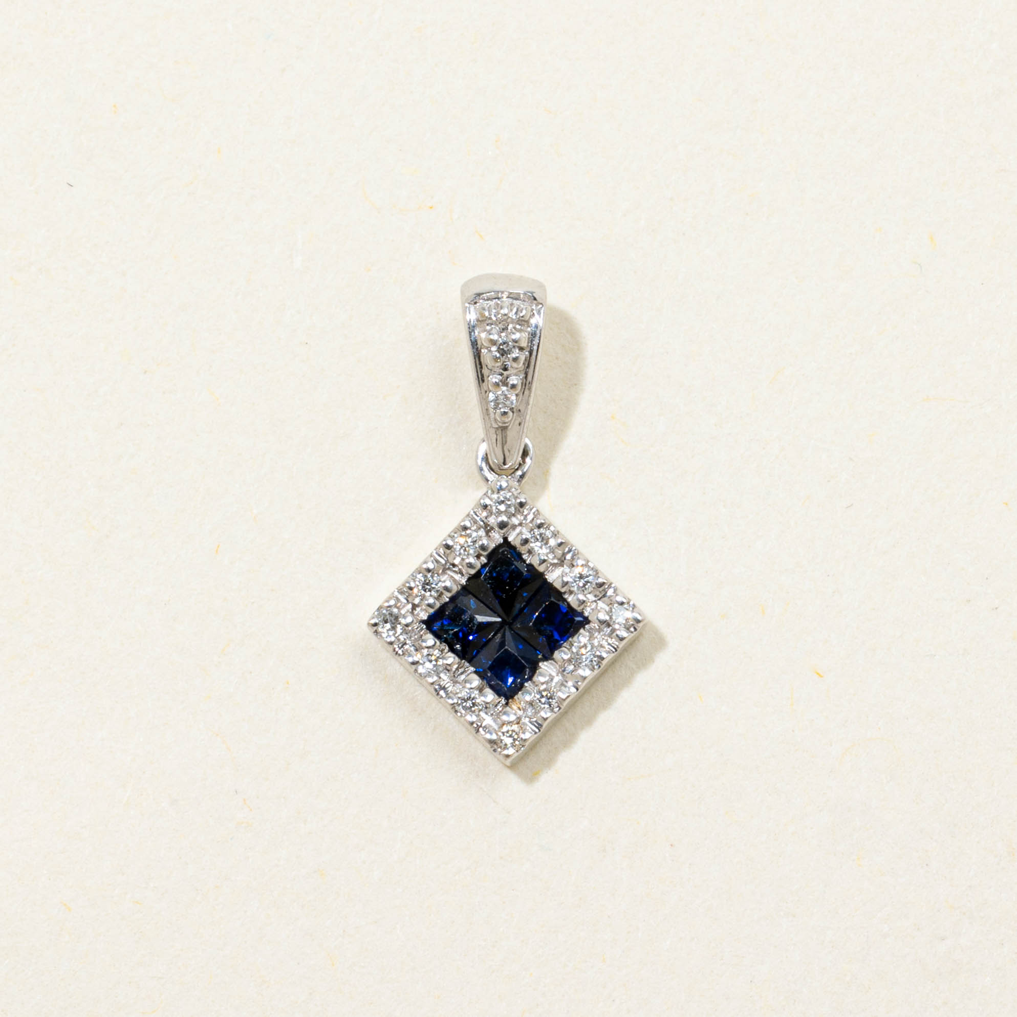10k Sapphire & Diamond Square Halo Pendant