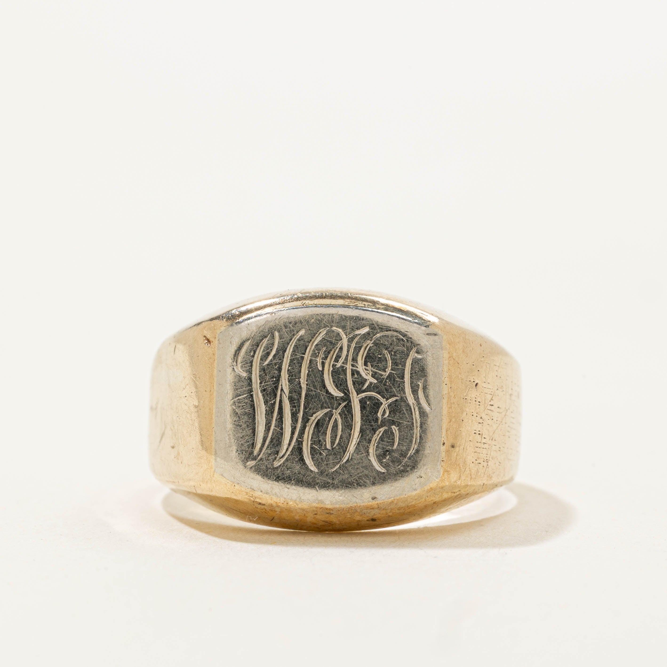 10k Two Tone Initialized Signet Ring | SZ 7.5