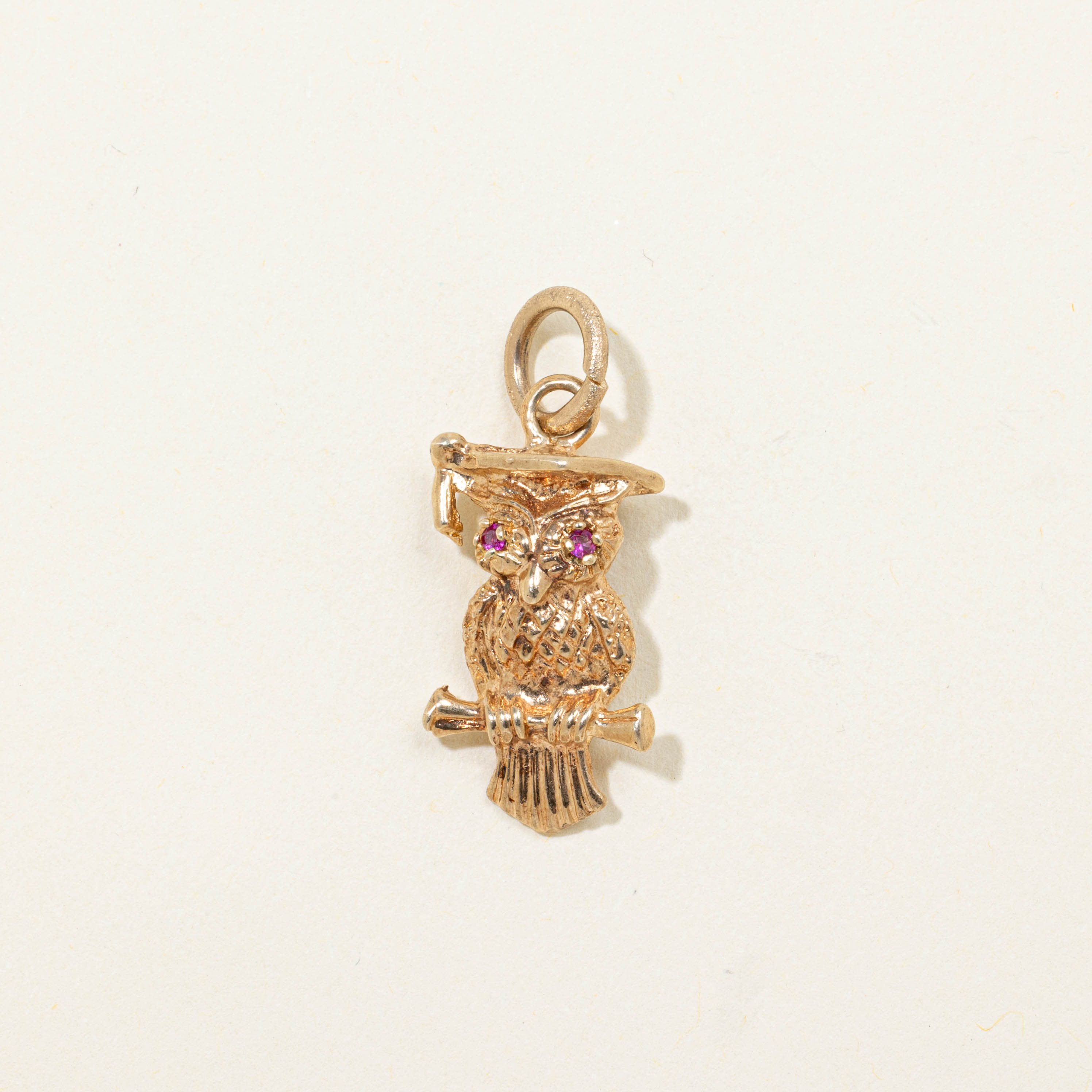 10k Synthetic Ruby Graduation Owl Charm