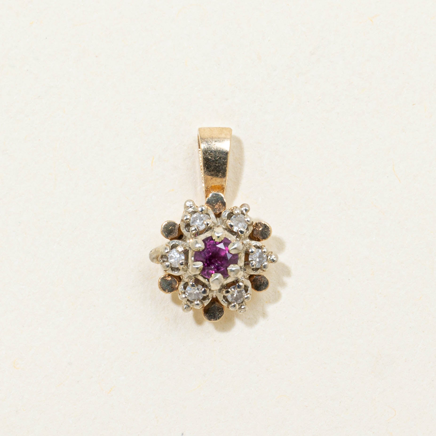 14k Ruby & Diamond Petal Cluster Pendant