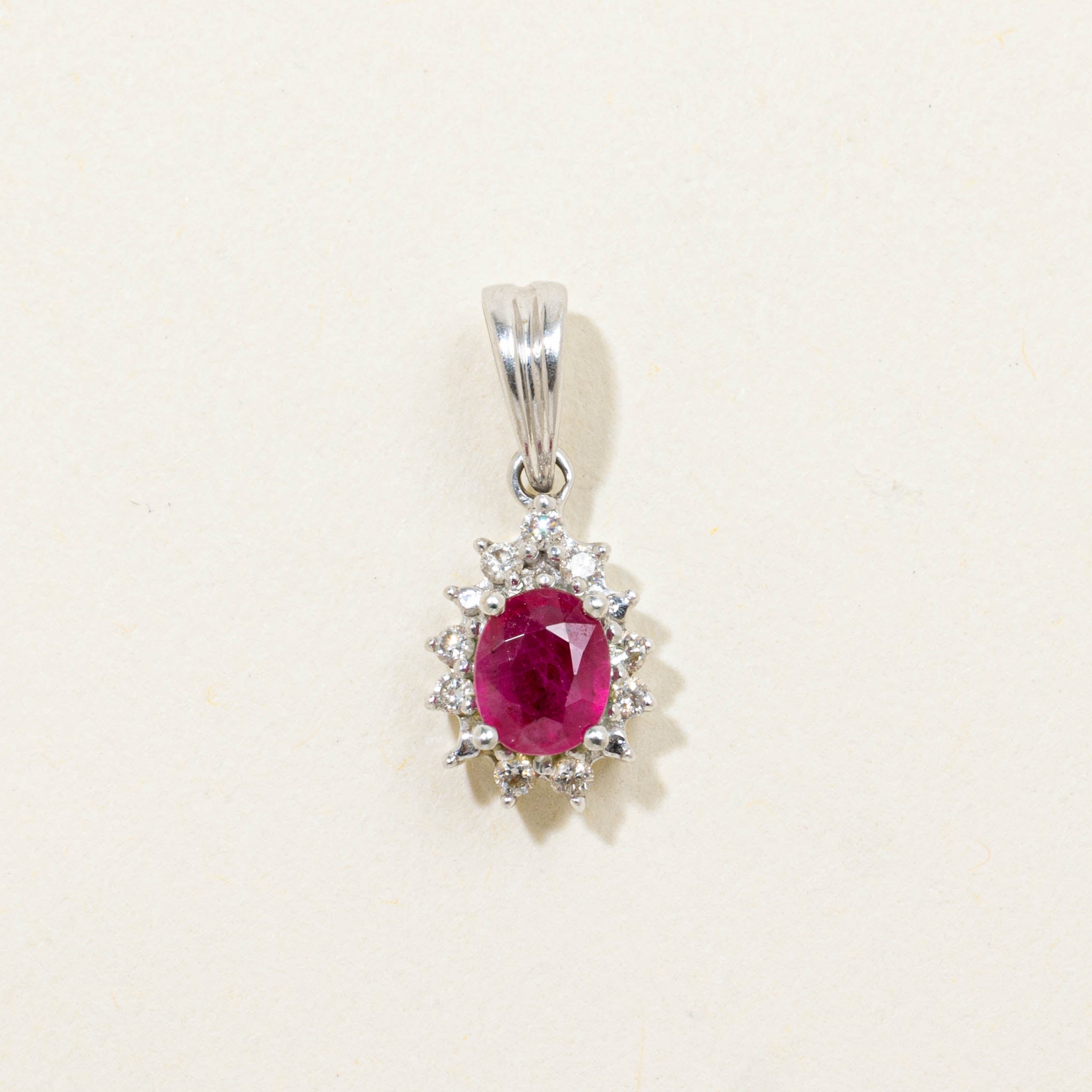 14k Ruby & Diamond Petal Halo Pendant