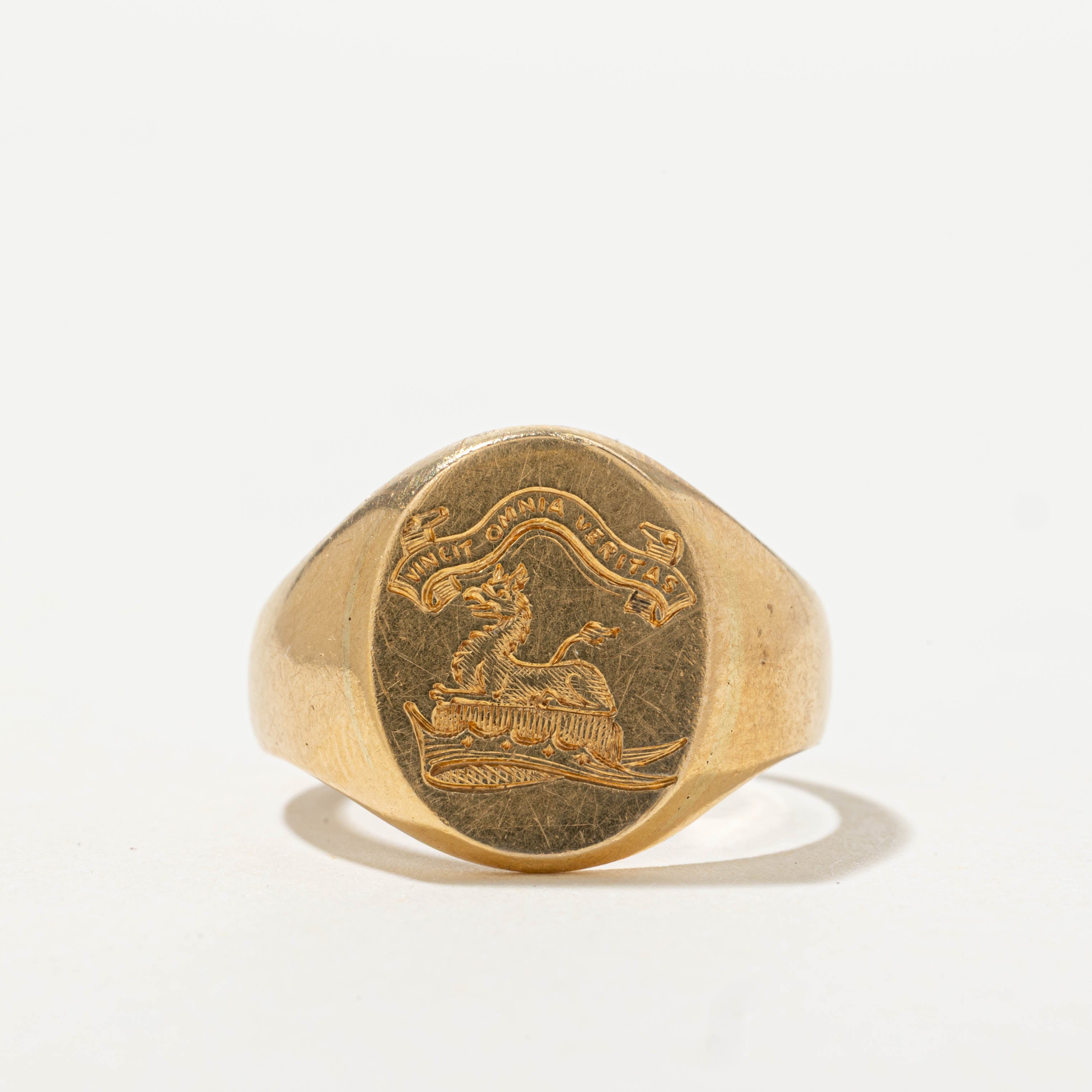 1891 Birmingham UK "Vincit Omnia Veritas" Signet Ring | SZ 6