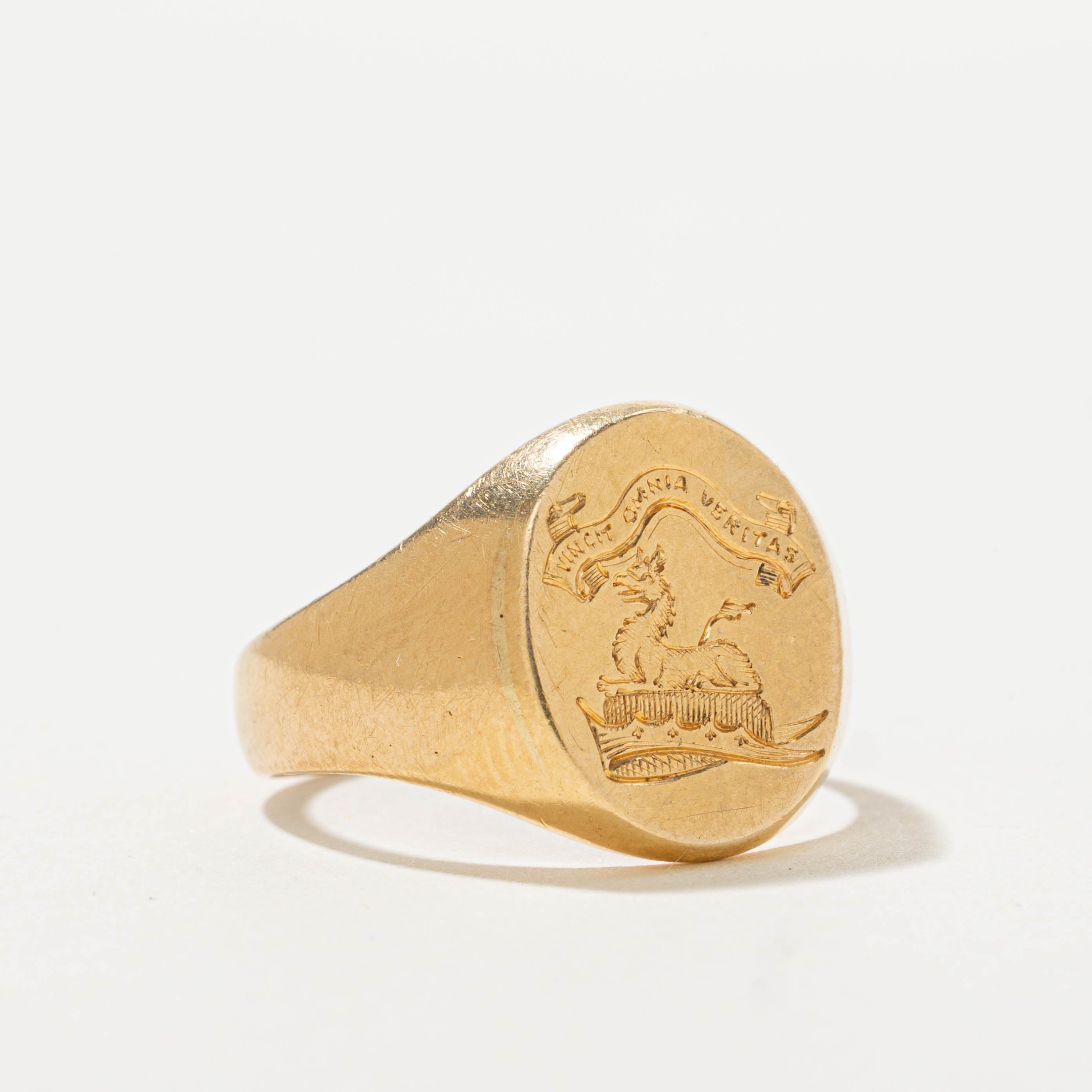 1891 Birmingham UK "Vincit Omnia Veritas" Signet Ring | SZ 6