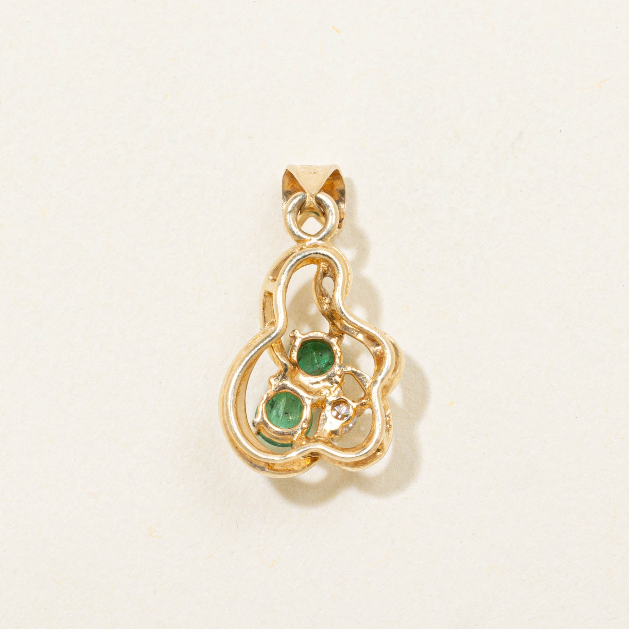 14k Emerald & Diamond Cluster Openwork Pendant