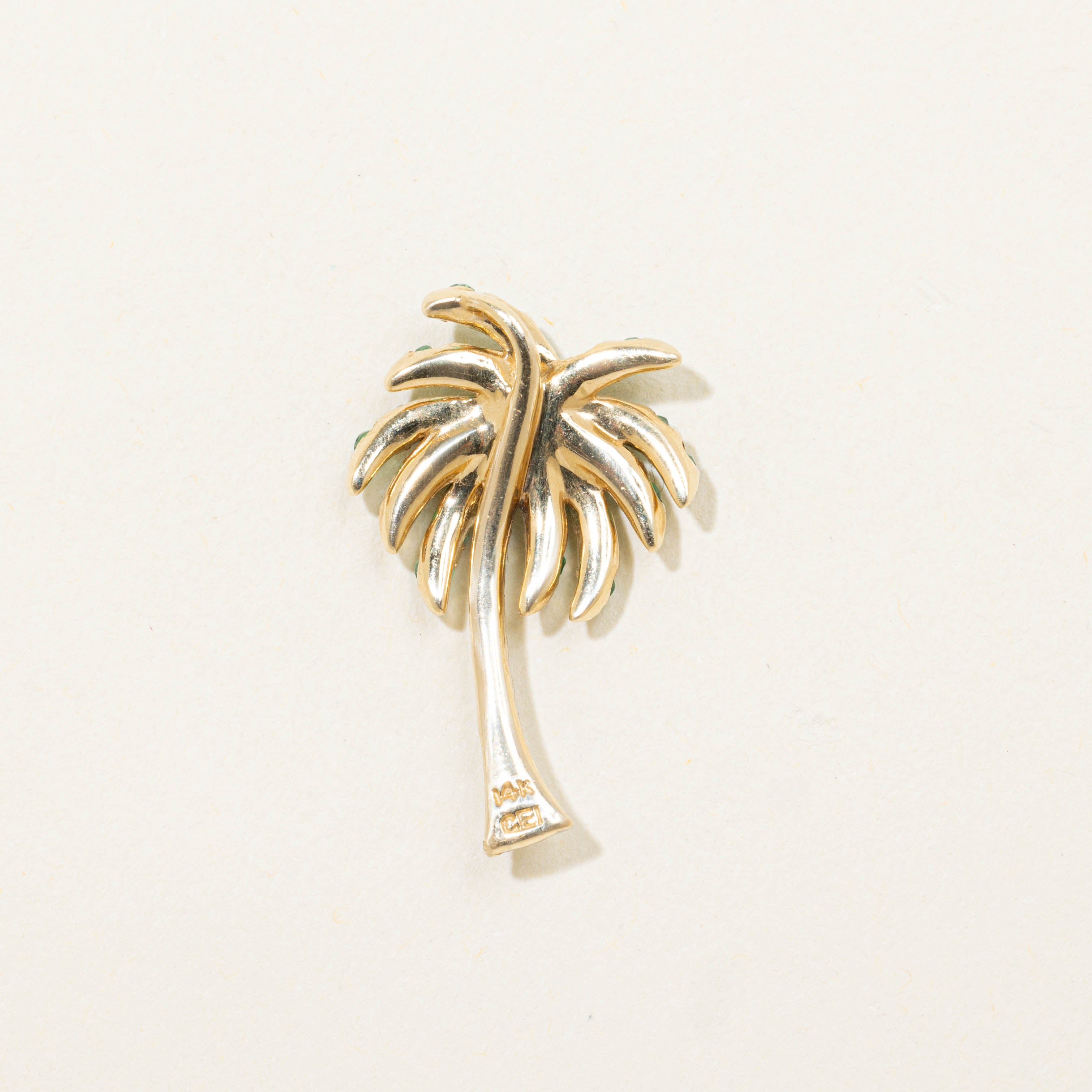 14k Emerald & Diamond Palm Tree Pendant
