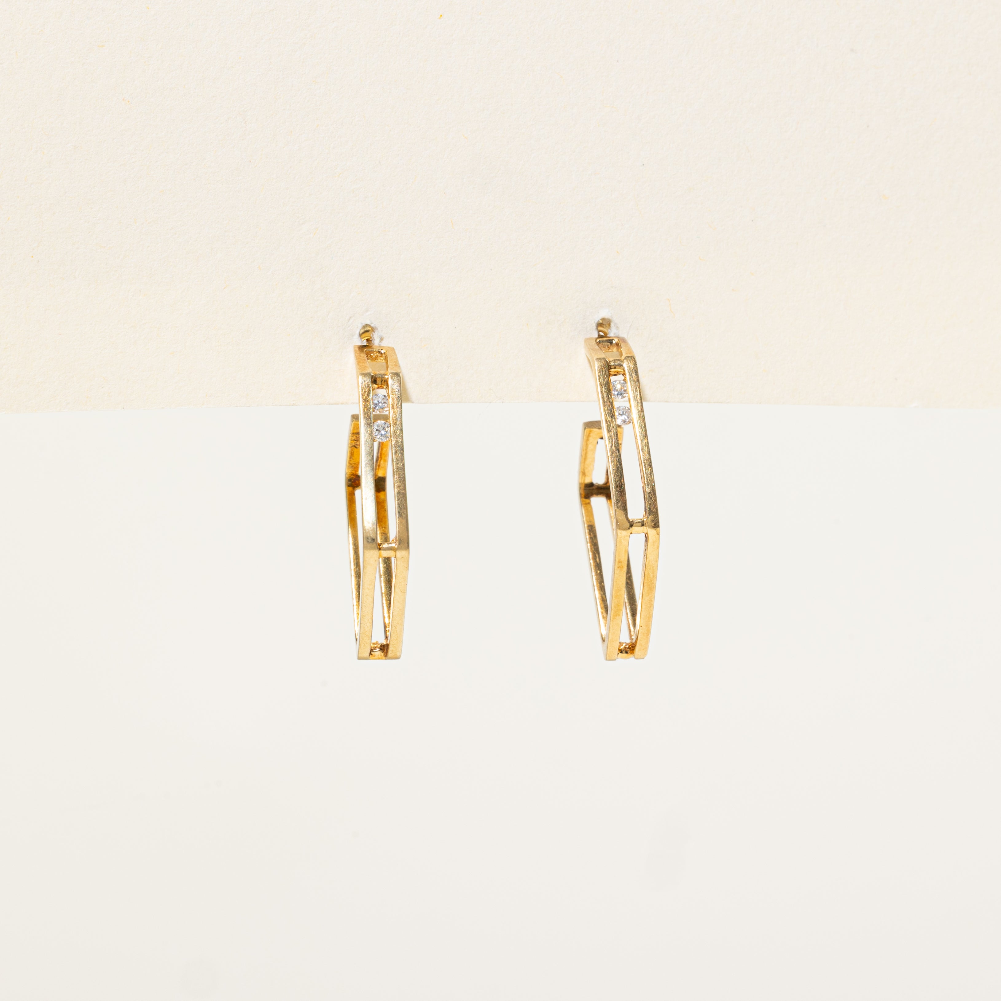 Tension Set Diamond Hexagon Hoop Earrings | 0.11ctw