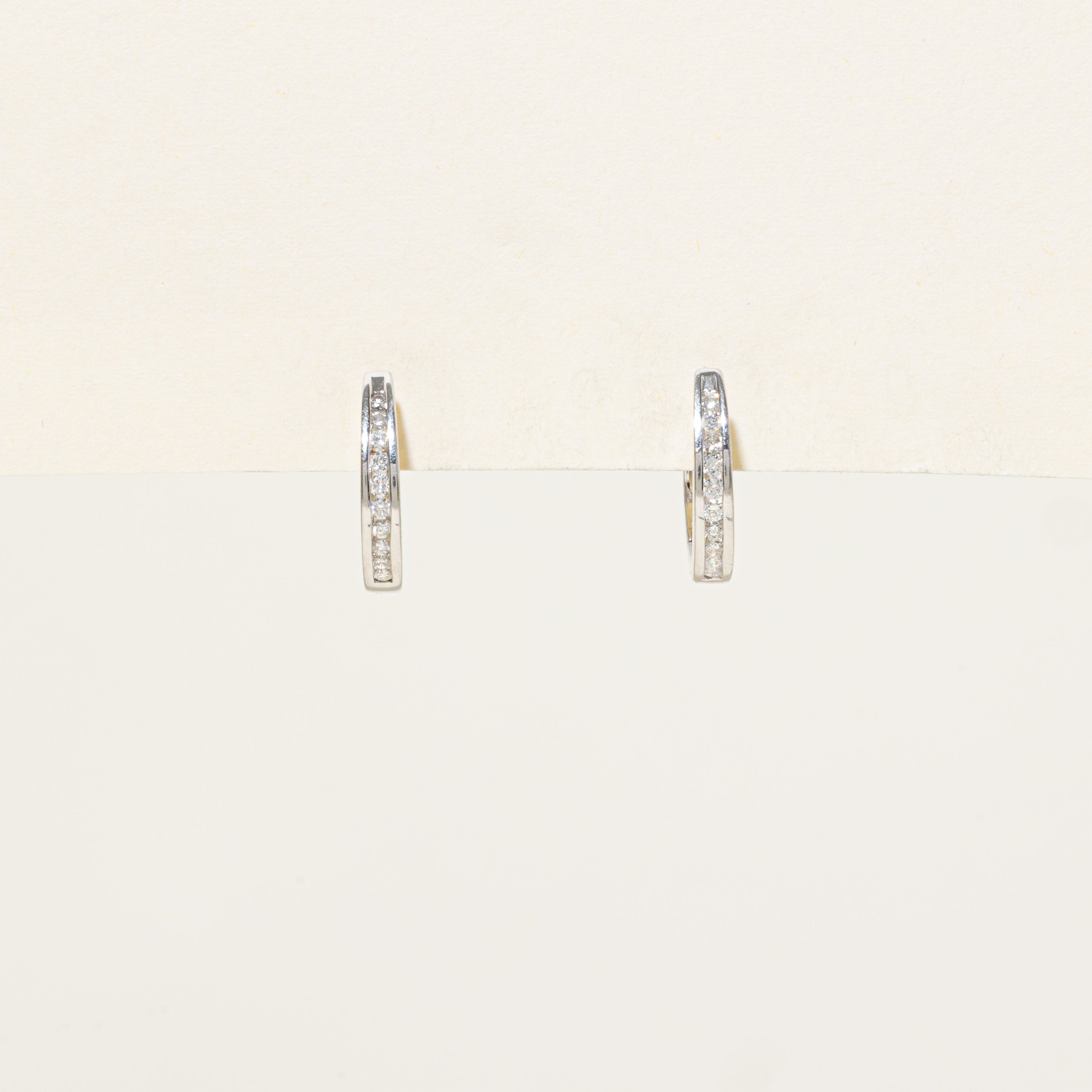 Channel Set Diamond Oblong Hoop Earrings | 0.30ctw