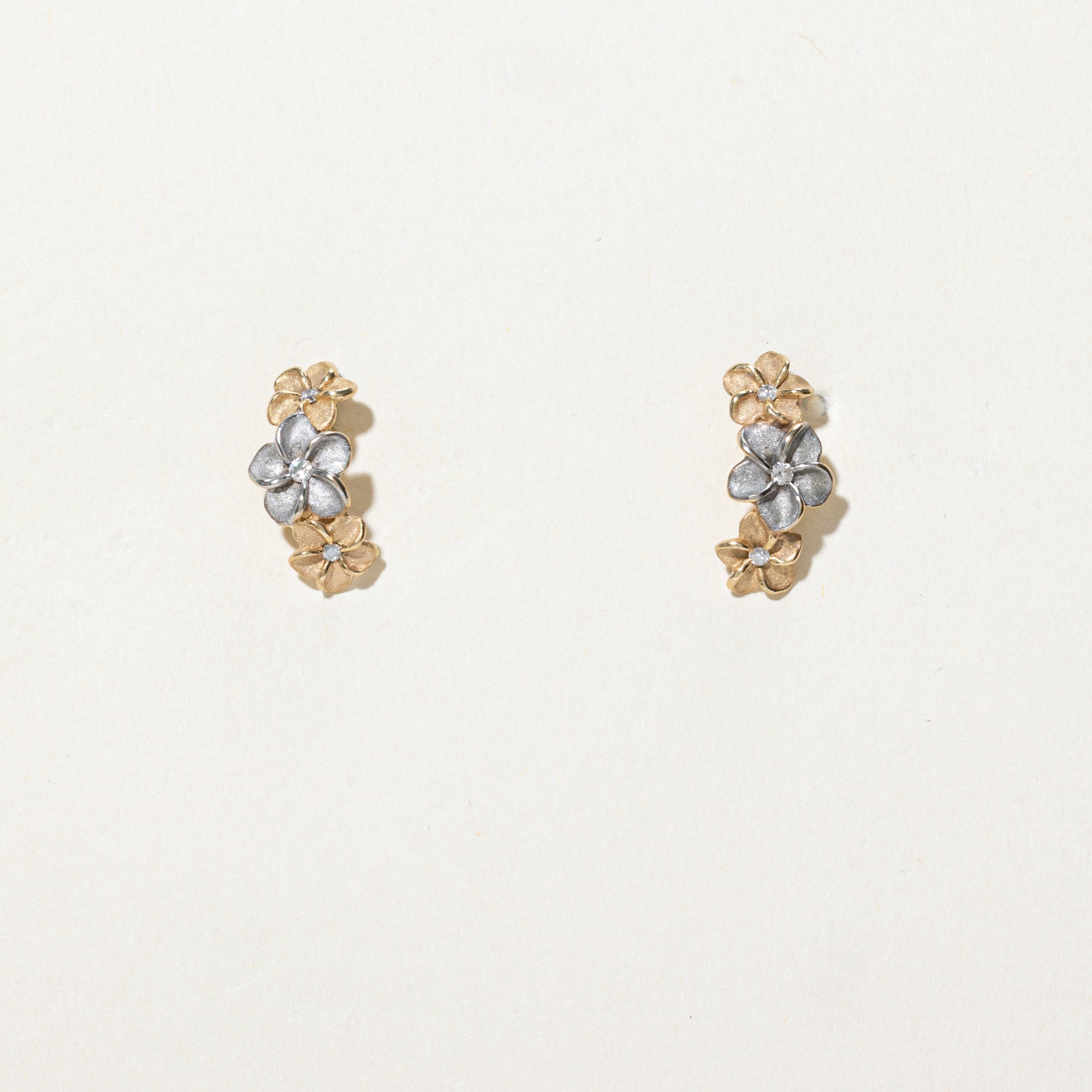 Two-Tone Diamond Hibiscus Flower Earrings | 0.09ctw