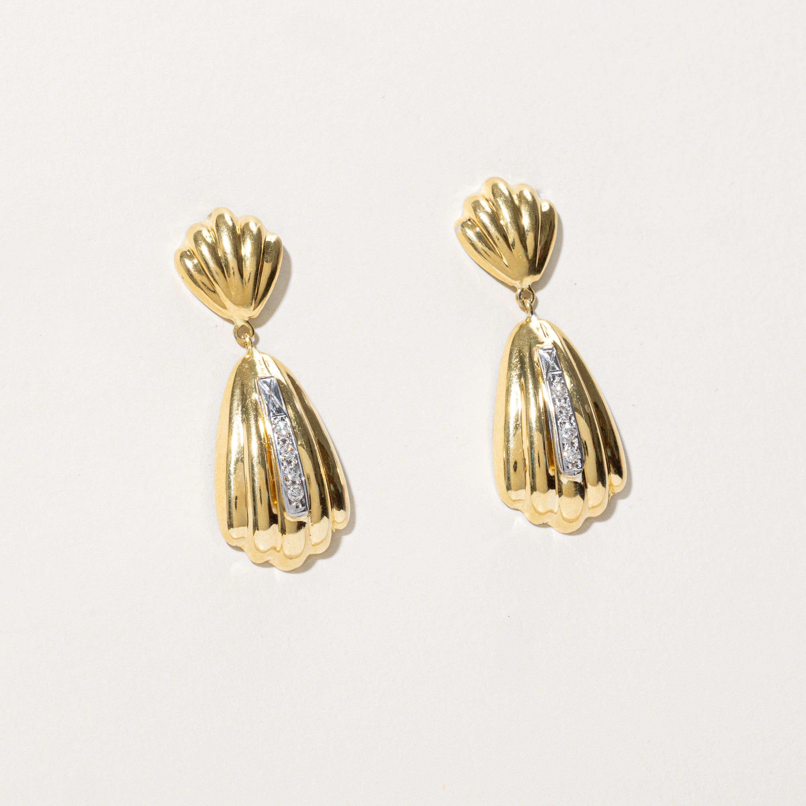 Diamond Grooved Sea Shell Drop Earrings | 0.17ctw