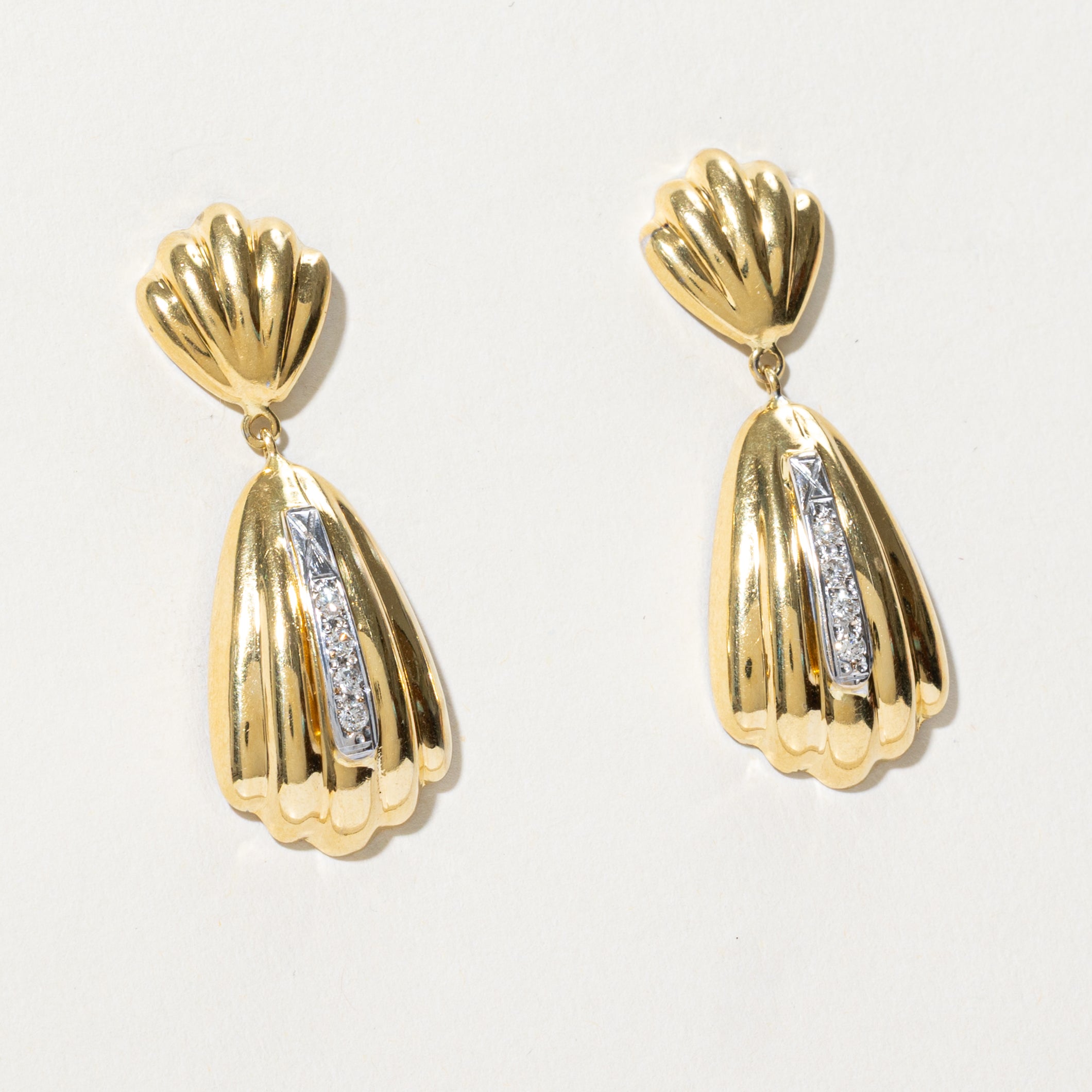 Diamond Grooved Sea Shell Drop Earrings | 0.17ctw
