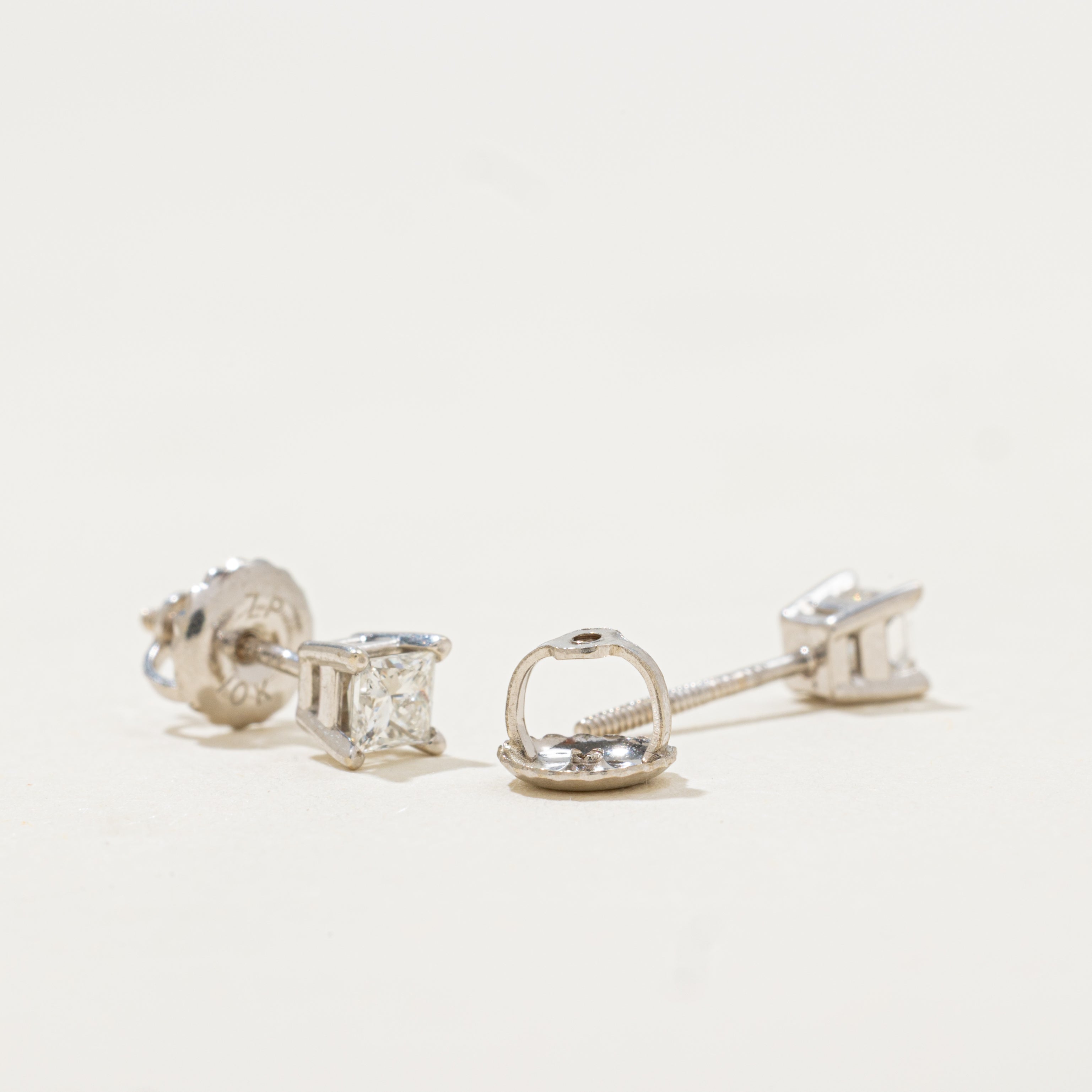 Solitaire Princess Cut Diamond Stud Earrings | 0.31ctw