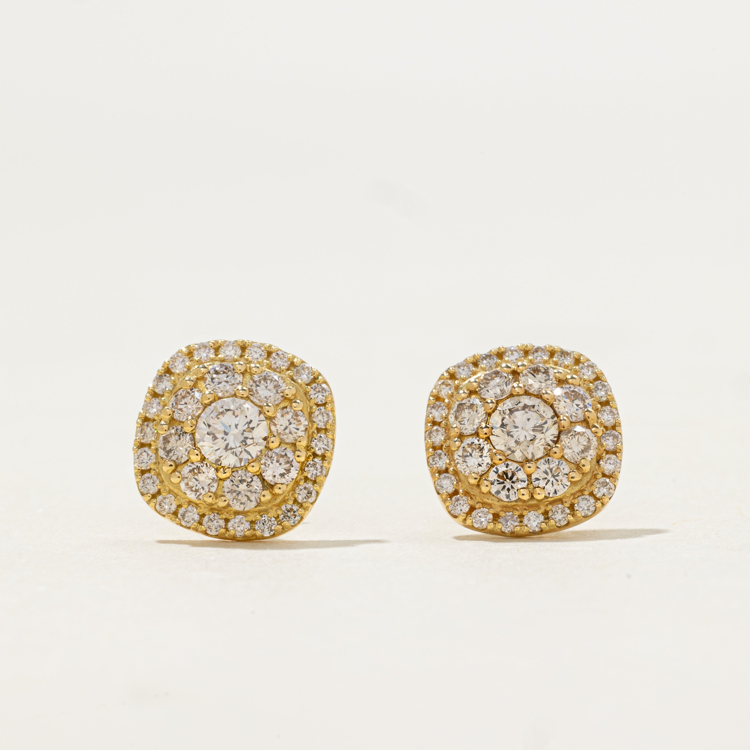 Diamond Cluster Halo Stud Earrings | 1.20ctw