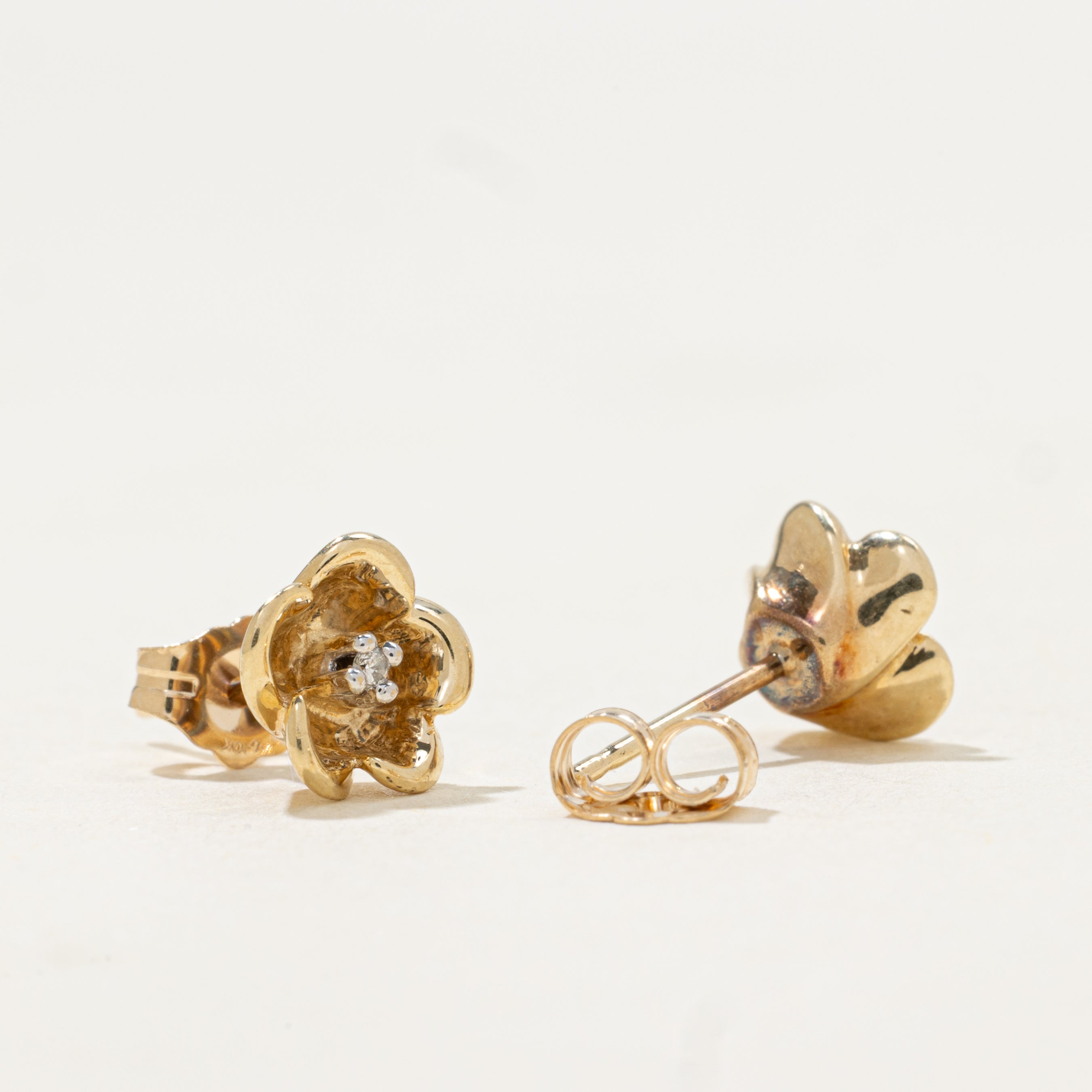 Diamond Hibiscus Flower Stud Earrings | 0.02ctw