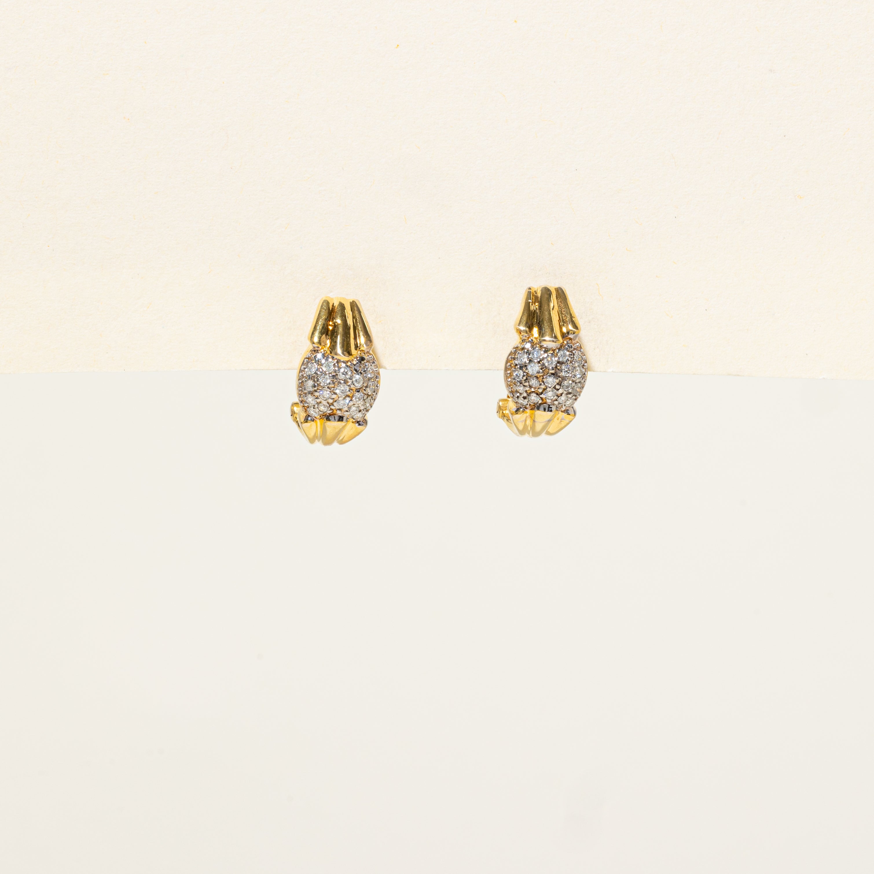 Diamond Cluster Grooved Half Hoop Earrings | 0.26ctw
