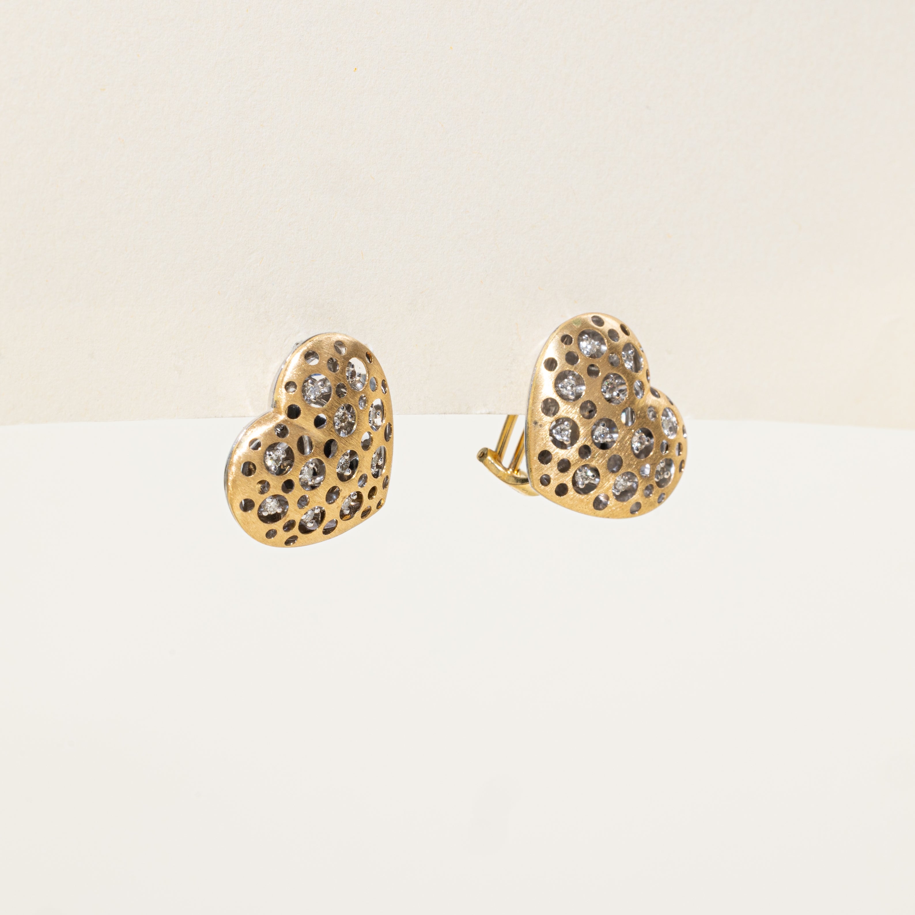 Diamond Perforated Heart Omega Earrings | 0.50ctw