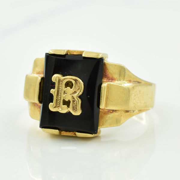 'R' Initialed Black Onyx Ring | 2.35ct | SZ 5.25 |