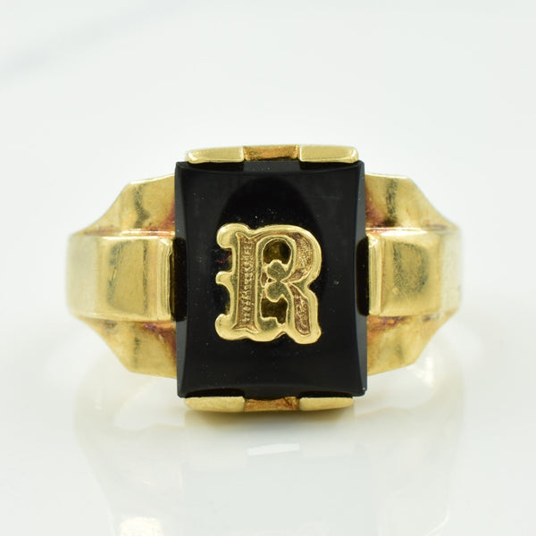 'R' Initialed Black Onyx Ring | 2.35ct | SZ 5.25 |