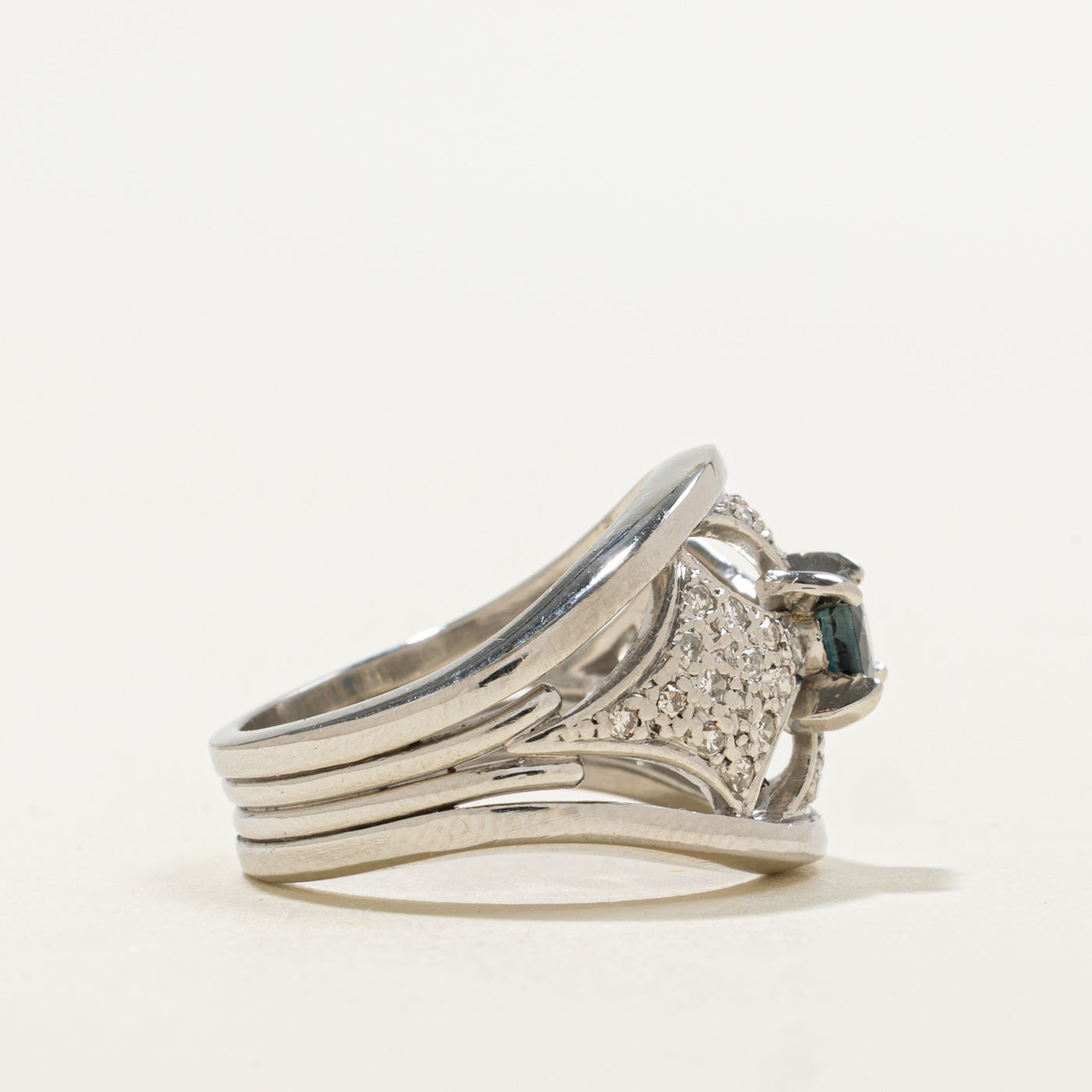 Sapphire & Diamond Geometric Chunky Cocktail Ring | 0.60ct, 0.25ctw | SZ 5.25