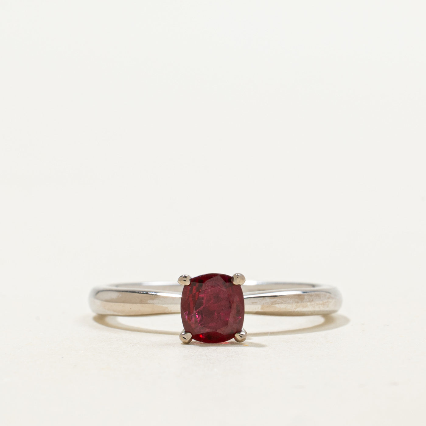 Cushion Cut Ruby & Diamond Hidden Halo Ring | 0.70ct, 0.05ctw | SZ 6.5