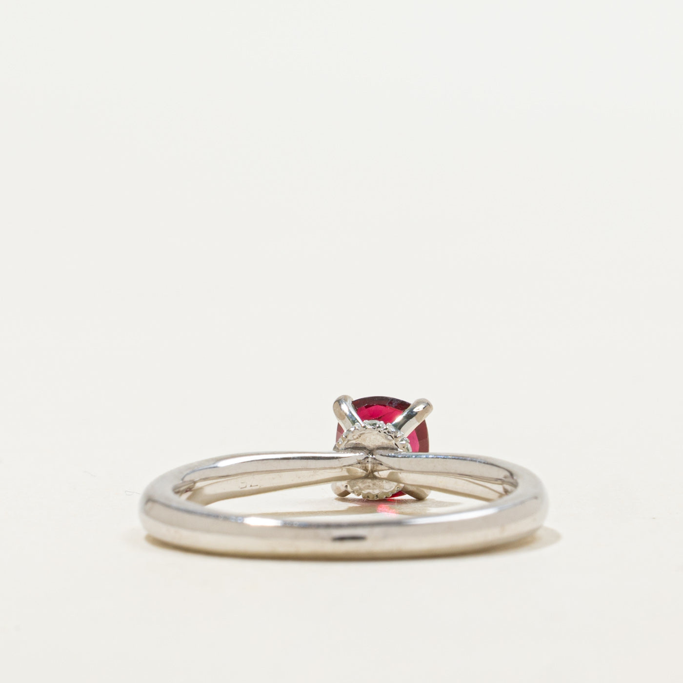 Cushion Cut Ruby & Diamond Hidden Halo Ring | 0.70ct, 0.05ctw | SZ 6.5