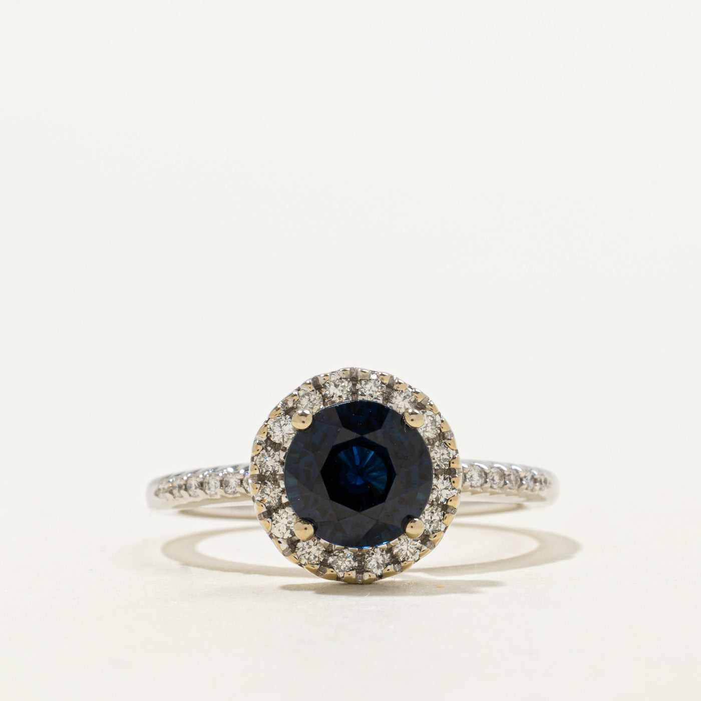 Round Cut Sapphire & Diamond Halo Ring | 1.80ct, 0.25ctw | SZ 7.25