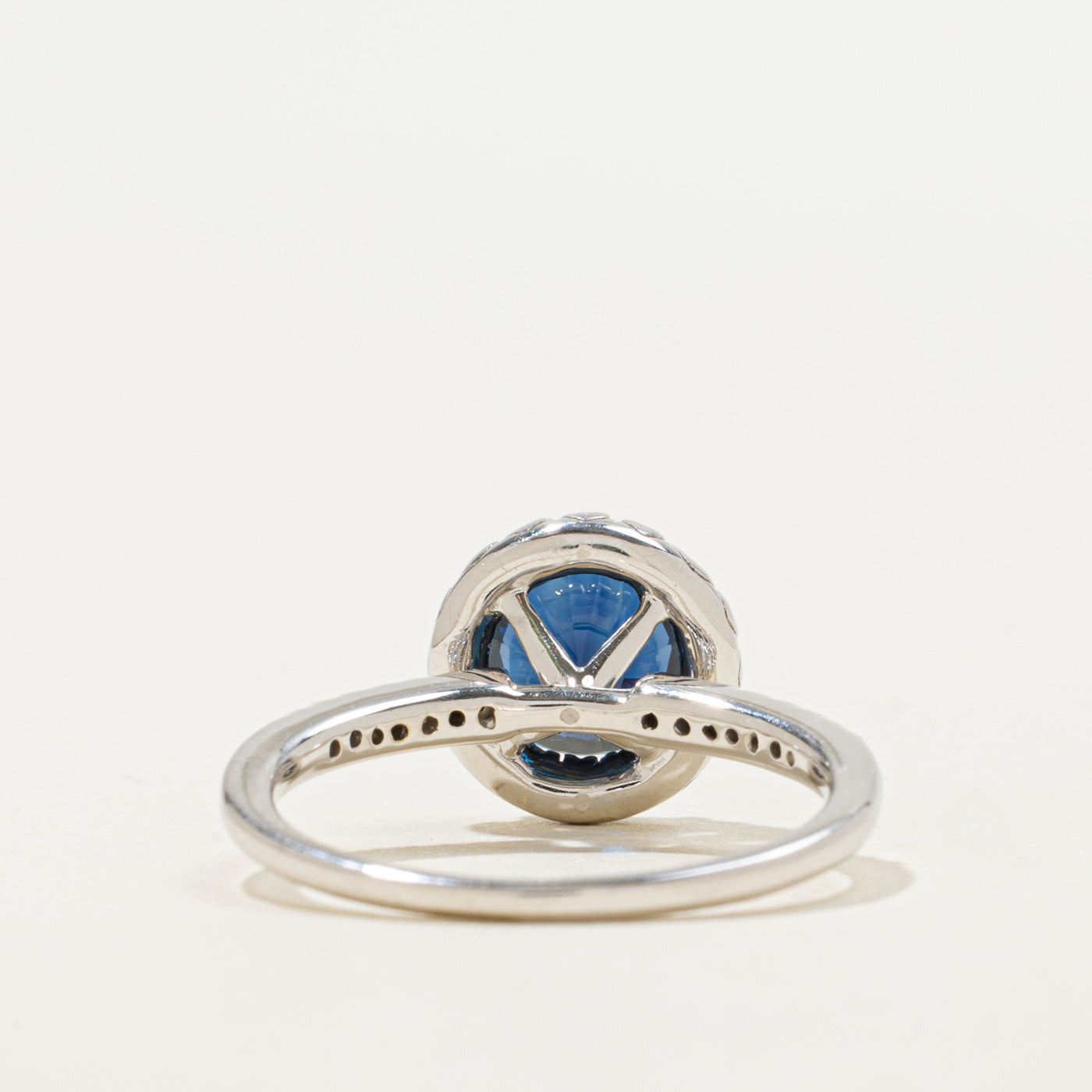 Round Cut Sapphire & Diamond Halo Ring | 1.80ct, 0.25ctw | SZ 7.25