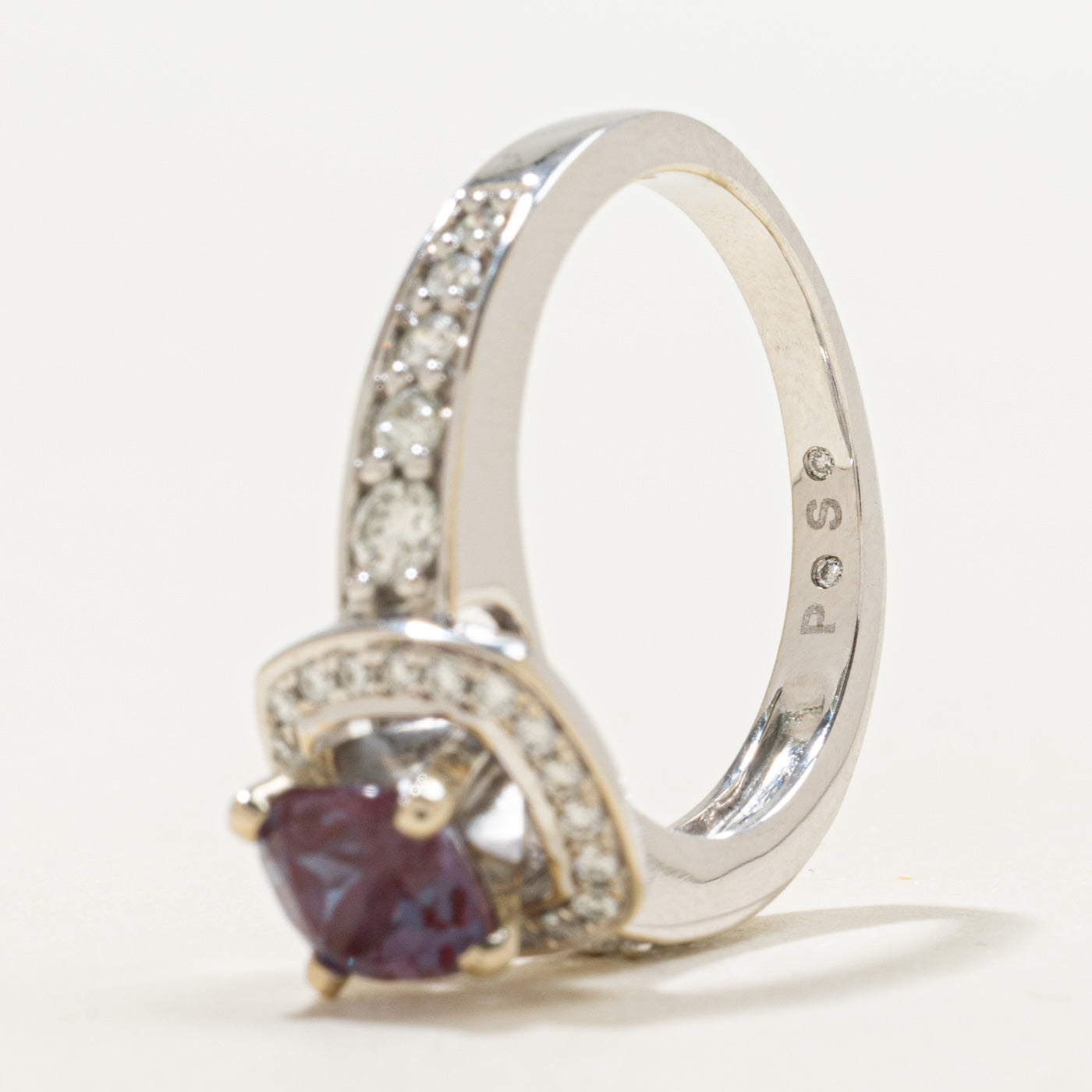 14K Cushion Cut Synthetic Alexandrite & Natural Diamond Halo Ring | 1.25ct, 0.50ctw | SZ 7.0